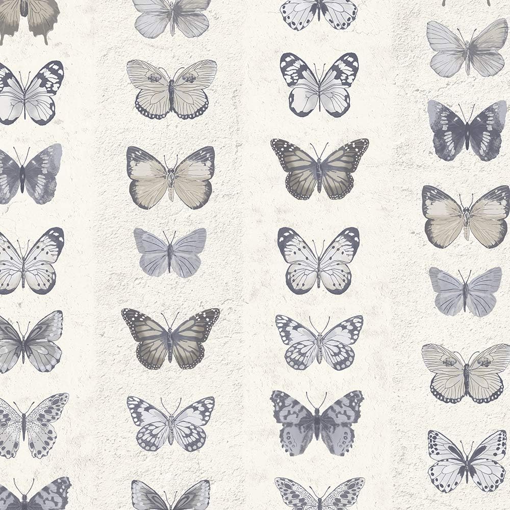 Norwall G67994 Jewel Butterflies Stripe Wallpaper, Green, Blue, Beige, Black, Lime