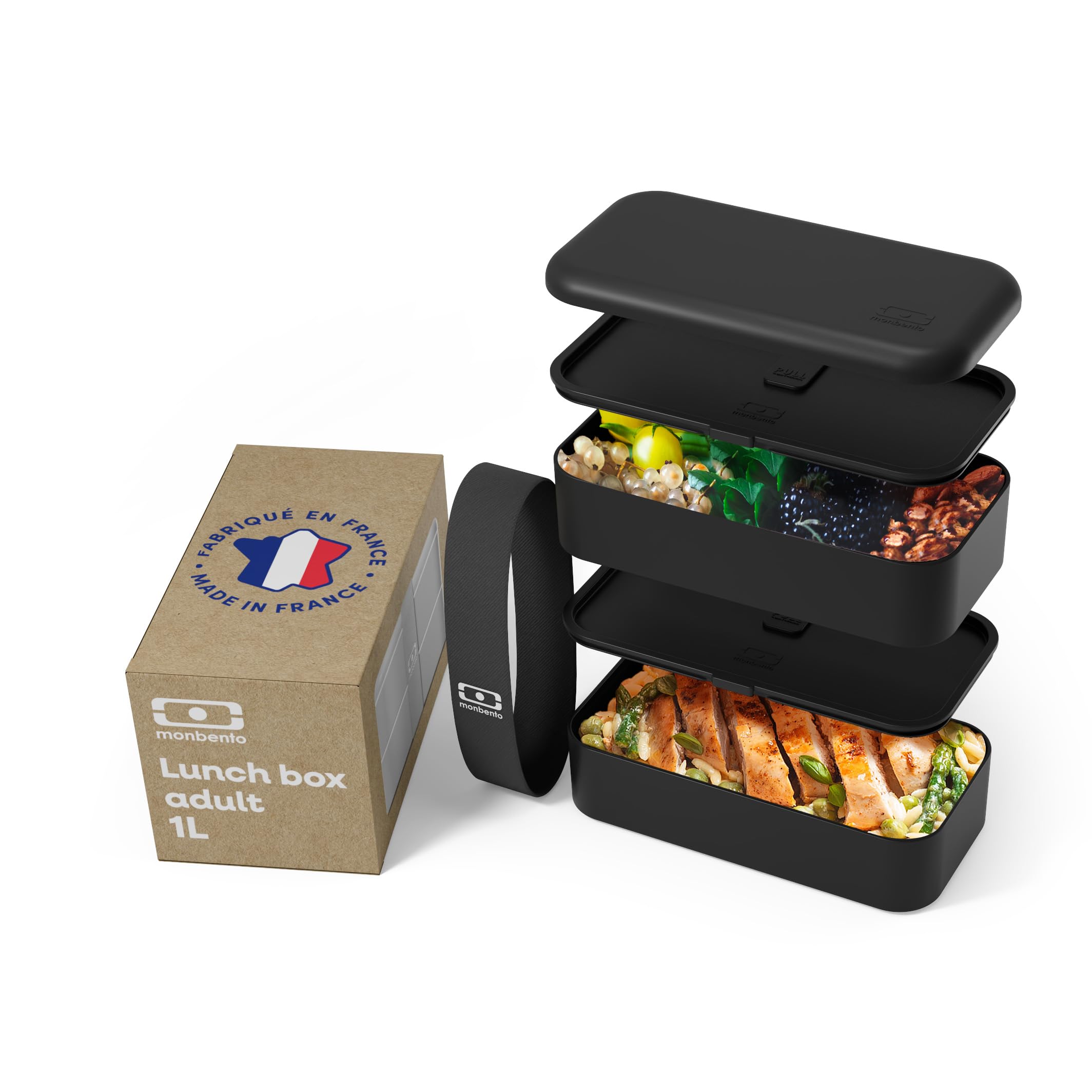 monbento - Bento box MB Original Onyx - Boîte Repas à Compartiments - Lunch box Hermétique 2 étages - Idéal pour Travail/​Ecole - Sans BPA - Durable et Sûr - Made In France - Noir