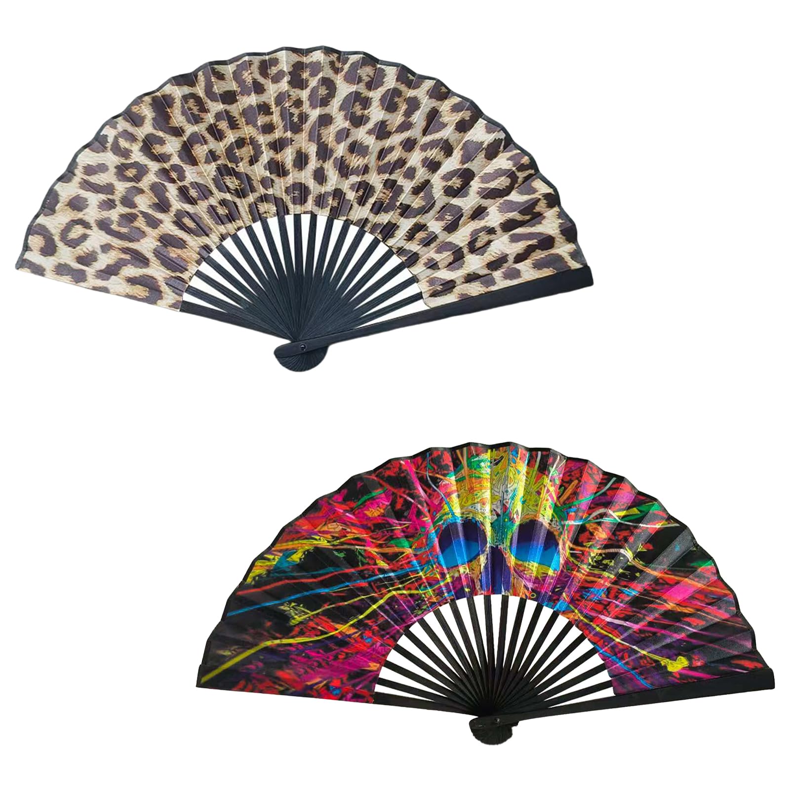 yishunshunkuai 2 Pack Folding Hand Fans for Rave, Portable Bamboo Paper Fan with Pouch