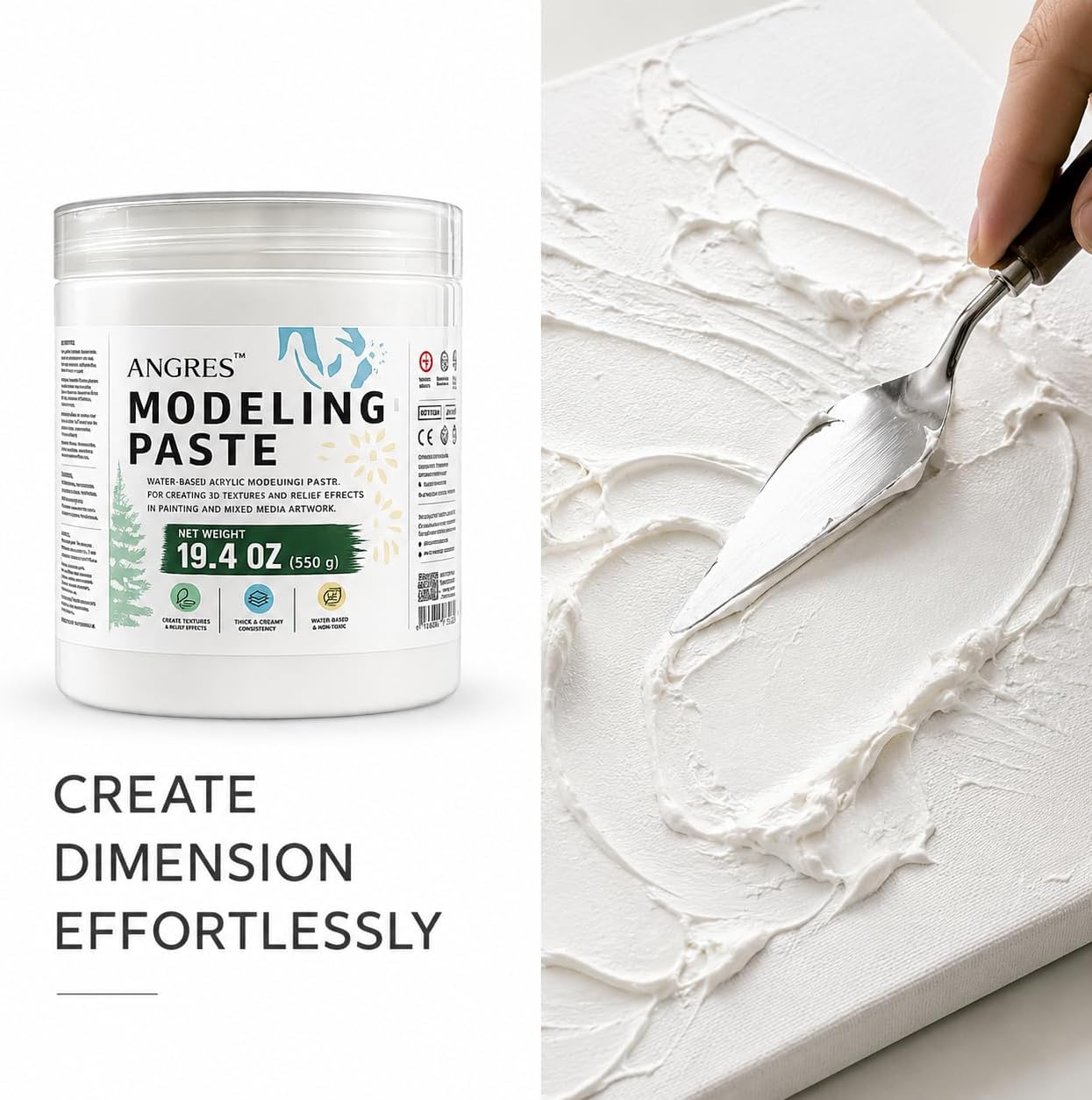 Modeling Paste 550g / 19.4 oz for Acrylic Painting, High Density Acrylic Medium for Texture Art and Thickness, Structural Molding Texture Paste for Canvas Paint, Art Projects, DIY, 3D Effect