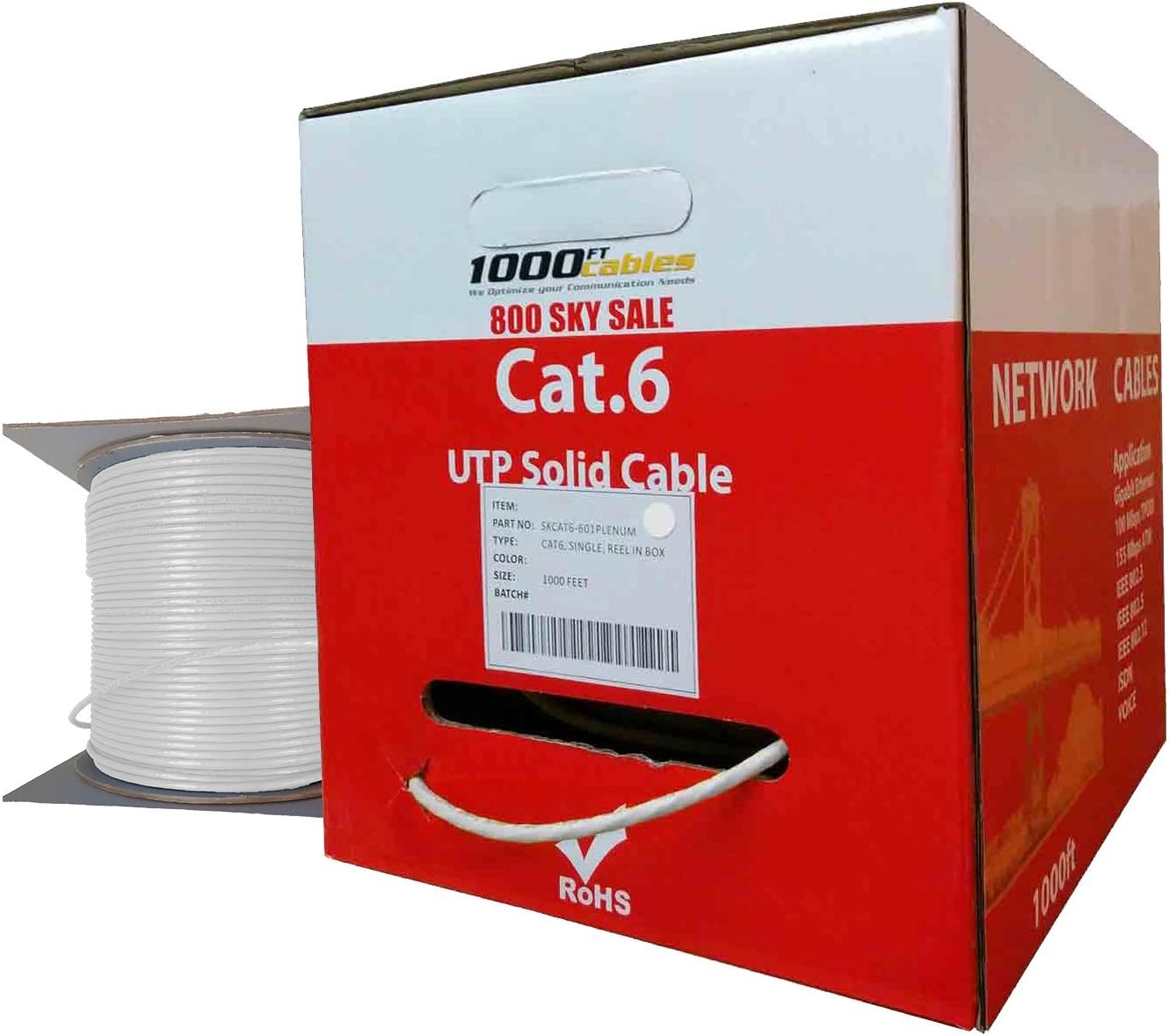 Cat6 Plenum CMP Rated 23AWG (1000 Feet) 550MHz Solid Ethernet Unshielded Twisted Pair (Utp) Networking Cable (White)