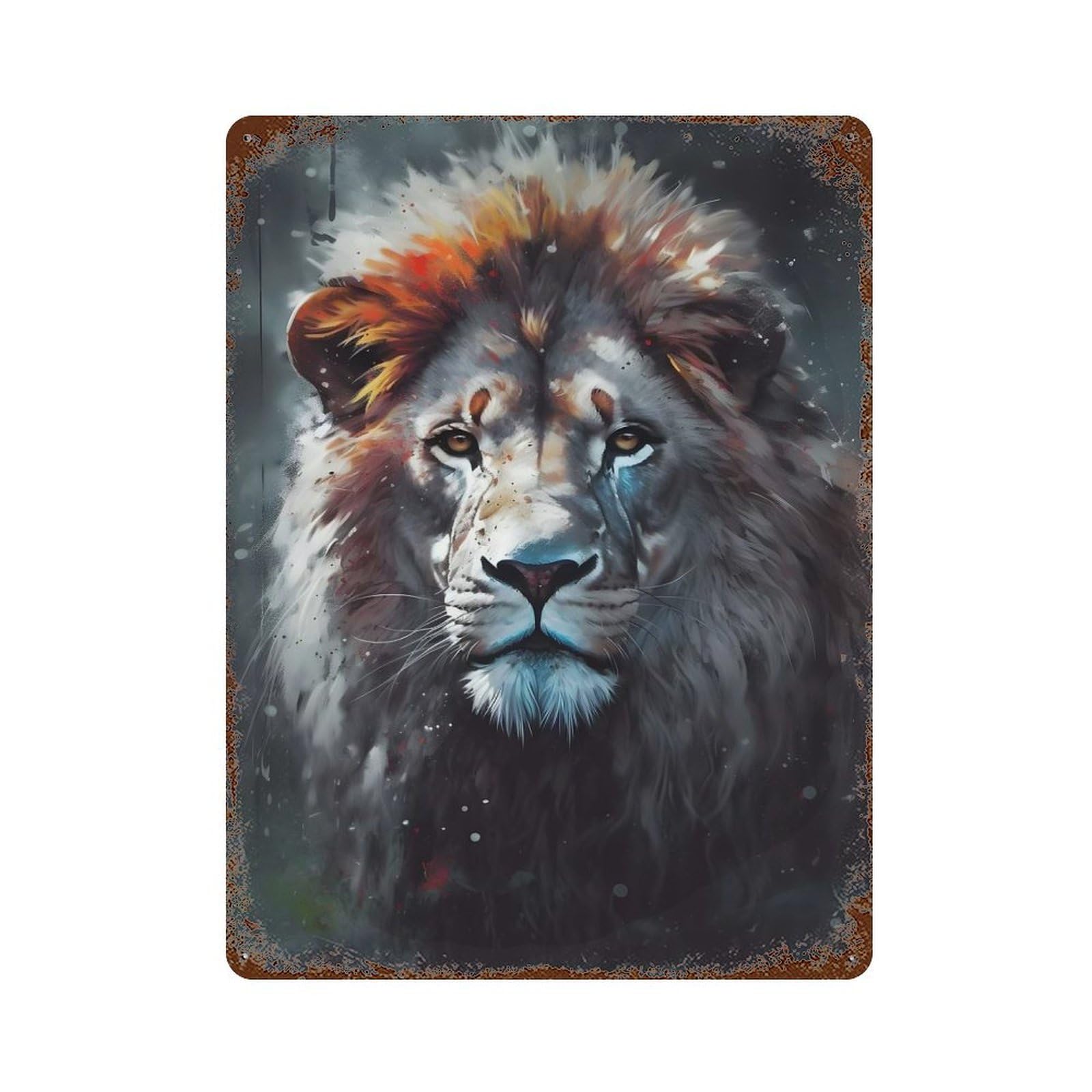 Oil Paint Lion Portrait 15.7"x11.8" Rusty Metal Tin Sign, Novelty Wall Decor for Cafe, Home Bar And Lounge Decor