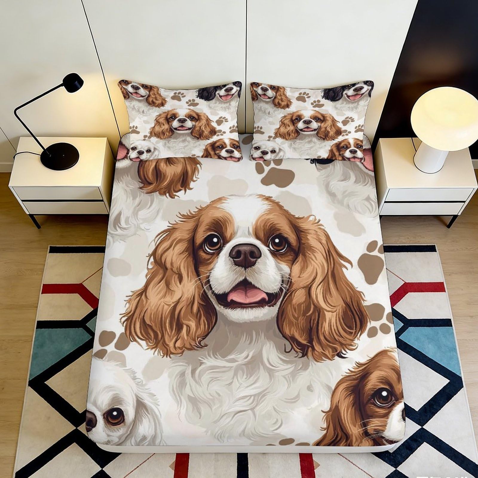 3D Printed Beagle Pattern Fitted Sheet Microfiber Non-Slip Deep Pocket Bedroom Bedding Full Wrap Beagle Mattress Fitted Cover Washable for All Ages 90x200x25cm