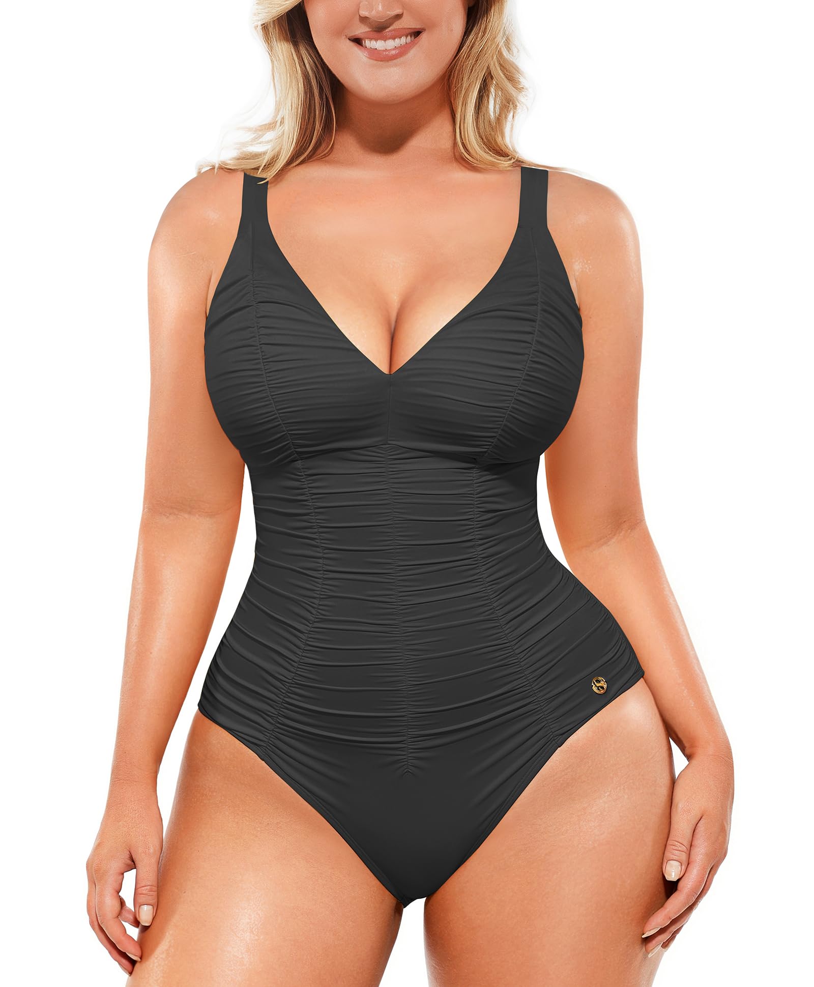 Photo 1 of SHAPELLX Swimsuit One Piece Tummy Control Bathing Suit for Women, Black, XL
