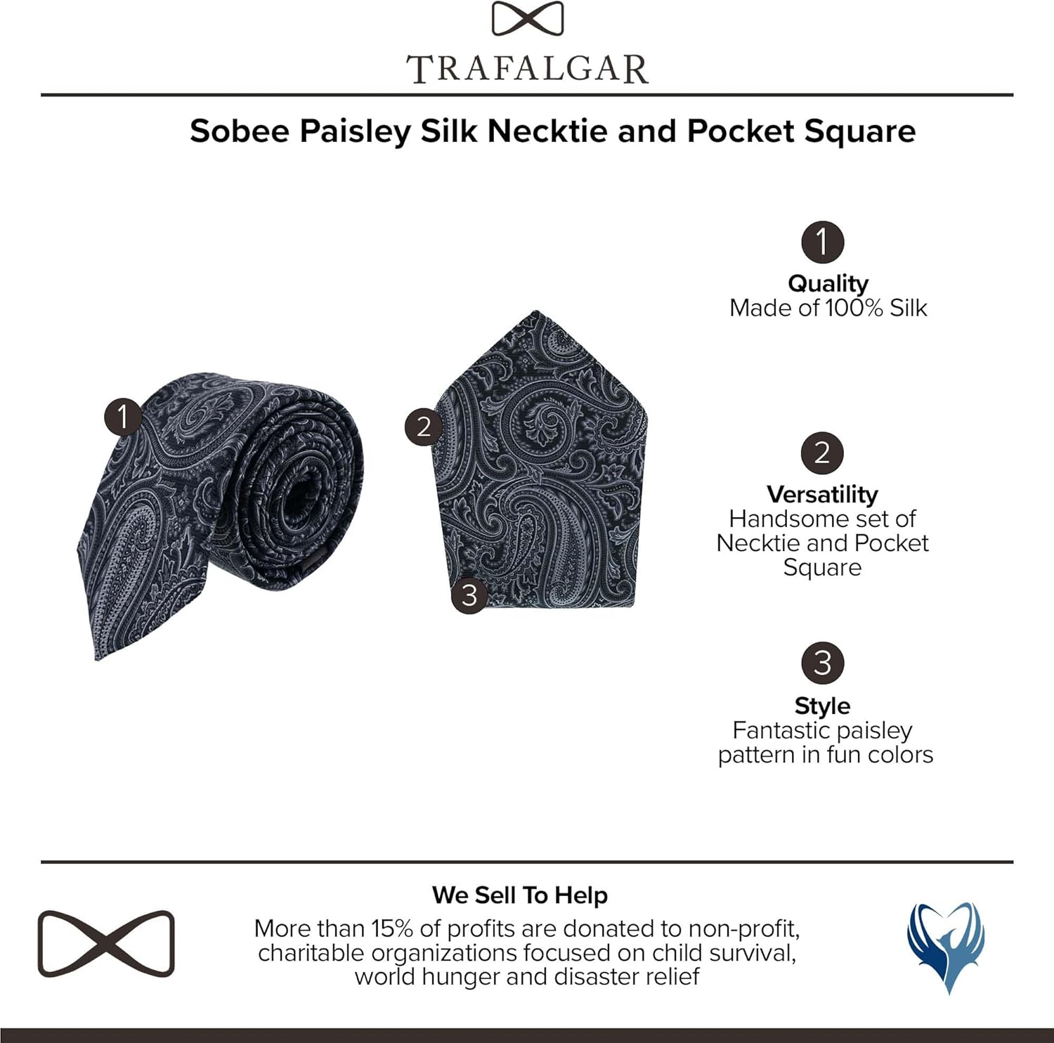 Trafalgar Men's Sobee Paisley Silk Necktie and Pocket Square