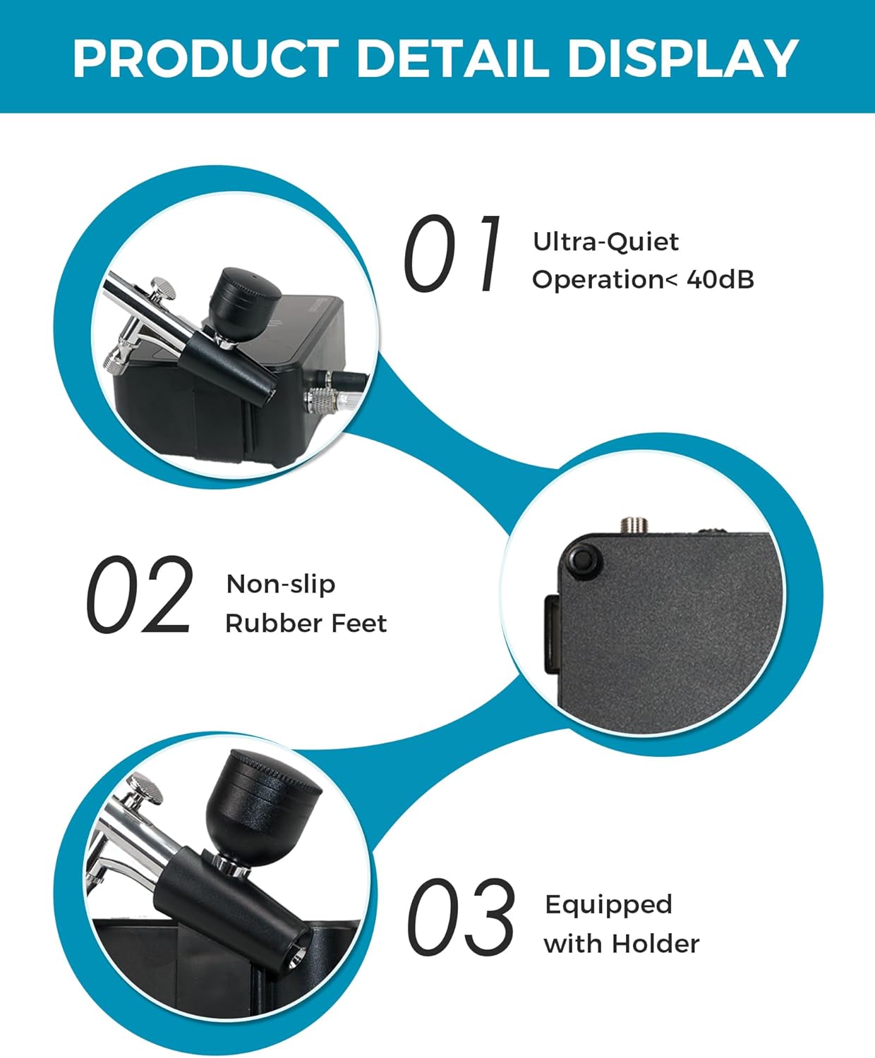 50 PSI Airbrush Kit with Compressor, High Pressure Air Brush with 0.2/0.3/0.5mm Nozzle/Cleaning Sets, Dual-Action Airbrush Gun for Painting, Modeling, Cake Decor, Nail Art, Makeup