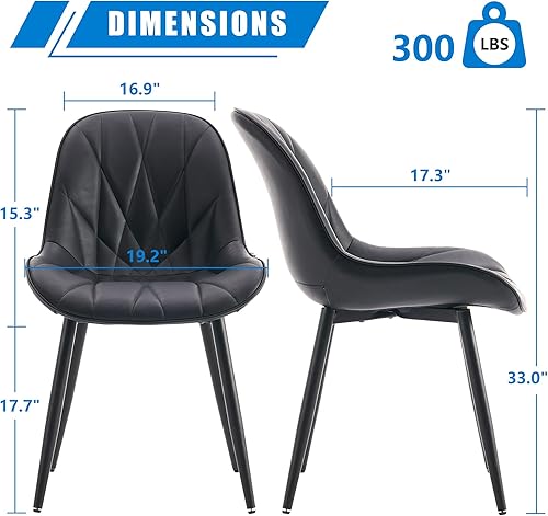 Miniatura 2 de YOUNIKE Juego de 2 sillas de comedor, sillas de cocina modernas negras con pies ajustables, sillas de comedor tapizadas de piel sintética de