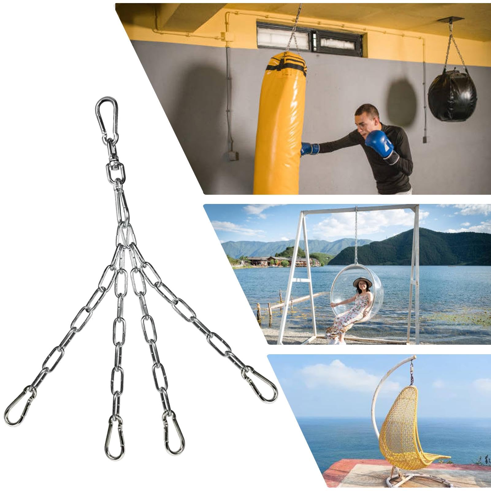 Catene da Boxe per Sacco da Boxe, Gancio per Catena per carichi Pesanti,Catena con Gancio di Collegamento | Supporta Gancio per Sacco da Boxe da 154 libbre, Catene Metalliche con Ganci, Rotazione 36
