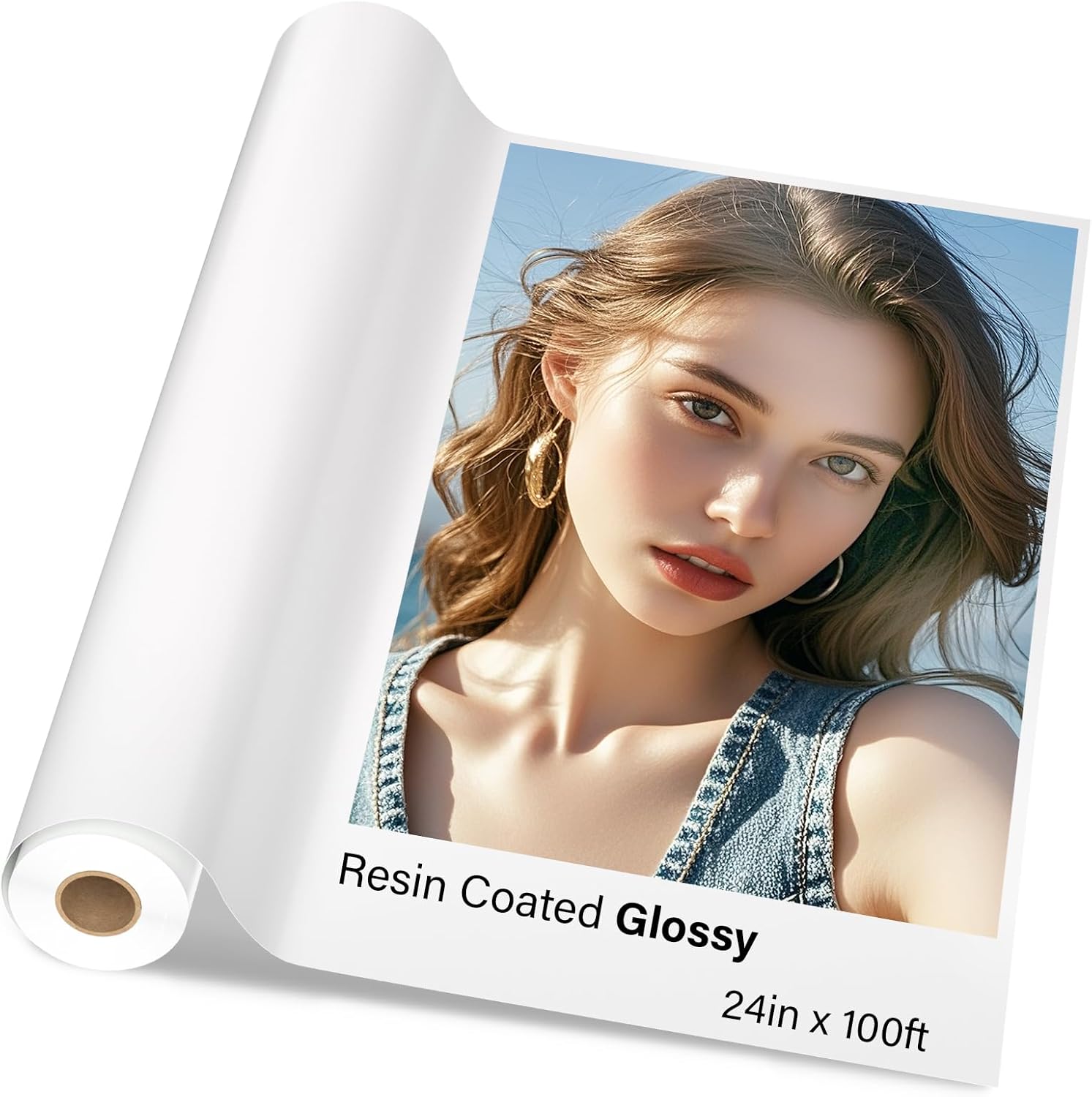 RCdepot1-1 x Premium RC Glossy Photo Paper Roll 24 inch x 100 ft Wide Format Inkjet Print. New Upgrade, Resin-Coated Layer in The Back, More Durable and Waterproof, No Easy to Get Wrinkle Quick Dry