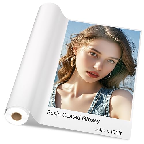 RCdepot1-1 x Premium RC Glossy Photo Paper Roll 24 inch x 100 ft Wide Format Inkjet Print. New Upgrade, Resin-Coated Layer in The Back, More Durable and Waterproof, No Easy to Get Wrinkle Quick Dry