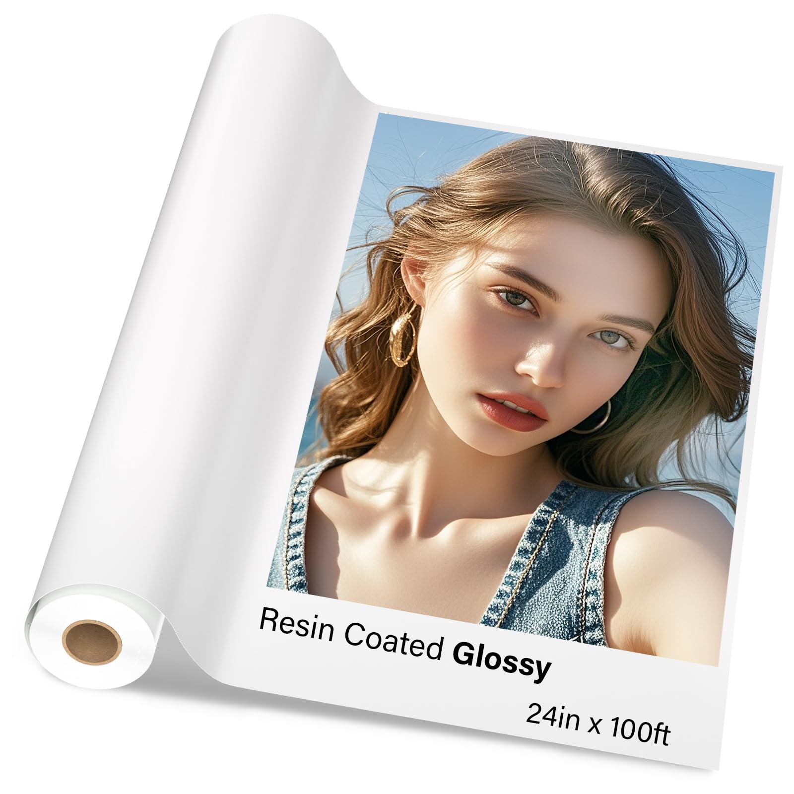 1 x Premium RC Glossy Photo Paper Roll 24 inch x 100 ft Wide Format Inkjet Print. New Upgrade, Resin-Coated Layer in The Back, More Durable and Waterproof, No Easy to Get Wrinkle Quick Dry