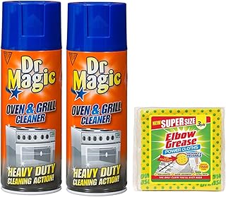 2X Dr Magic Oven and Grill Cleaner Spray (2X 390 ml)- Effortlessly Remove Stubborn Food Residues Grease from Oven and Grill - with 1 Pack Elbow Grease Power Cloth