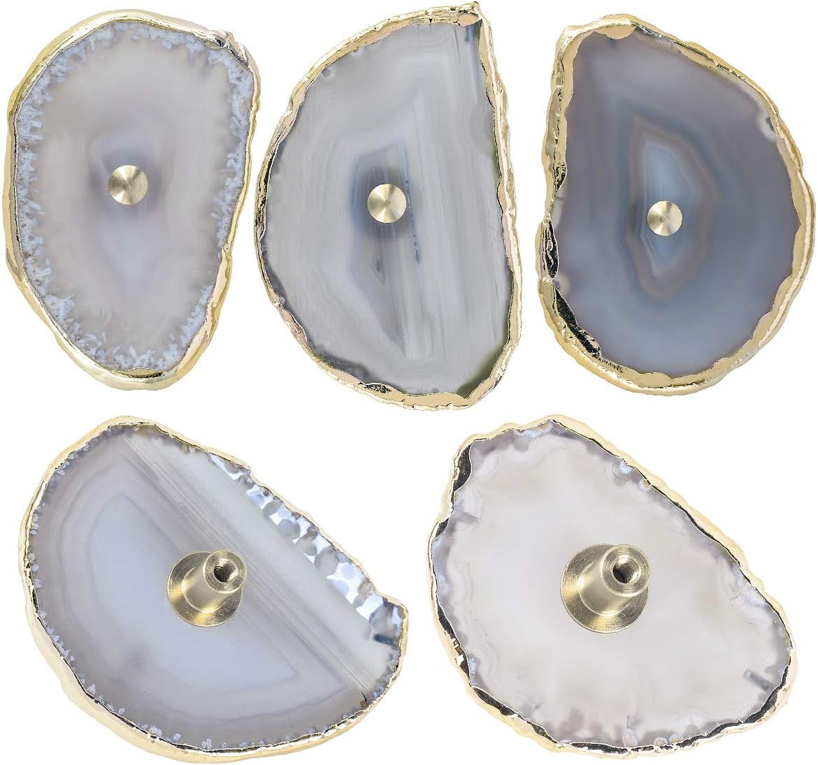 Rockcloud Natural Agate Slice Knobs for Drawer Cabinet, Pulls Handle for Dresser Cupboard Natural Slice with Gold Plated Edge Knobs for Home Furniture Decorative, Pack of 4