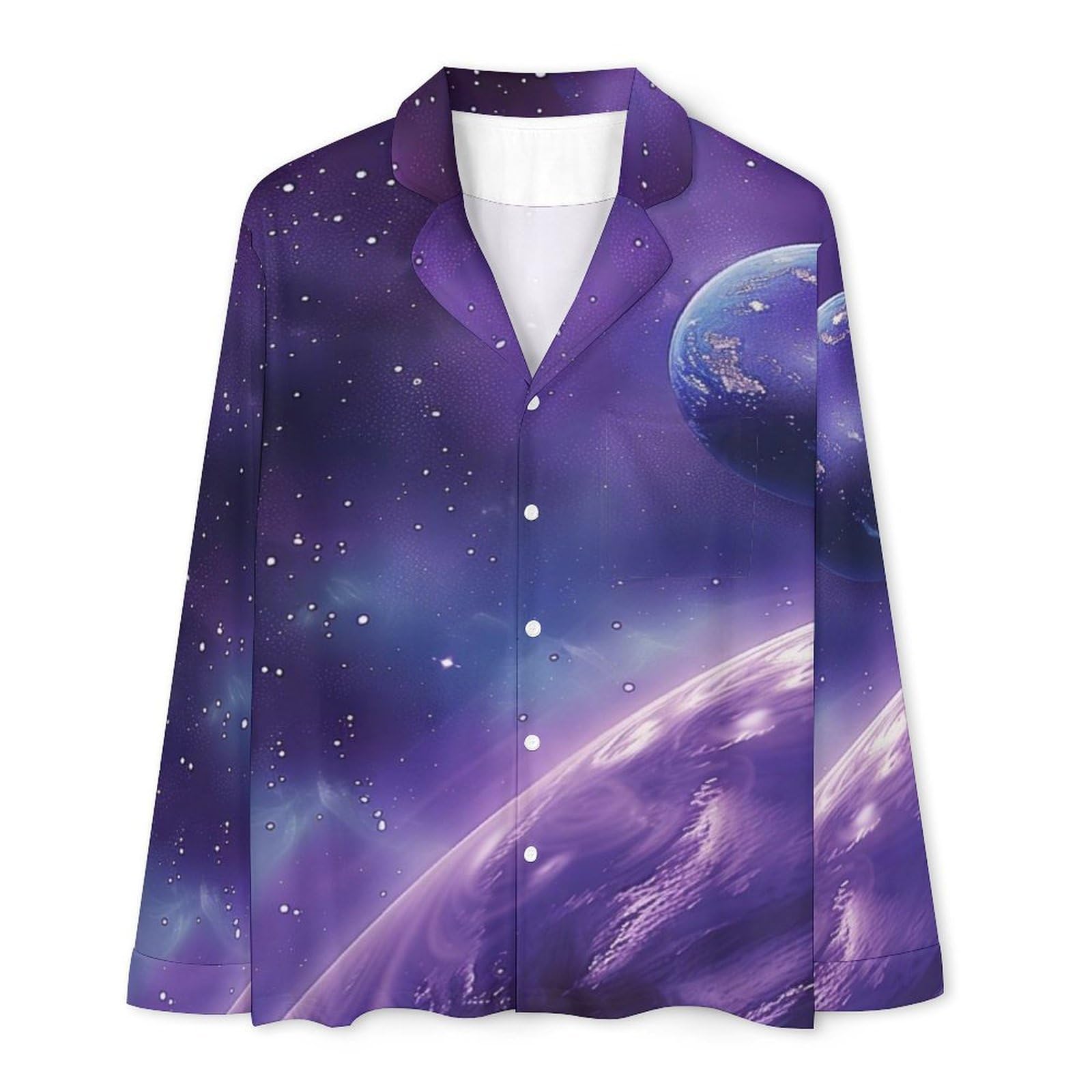 OLEETS Pigiama A Maniche Lunghe da Uomo - Il Cielo Stellato della Terra Pigiama Invernale Pantaloni Top Caldo Autunnale Traspirante Morbido 2 Pezzi Casual Ampio