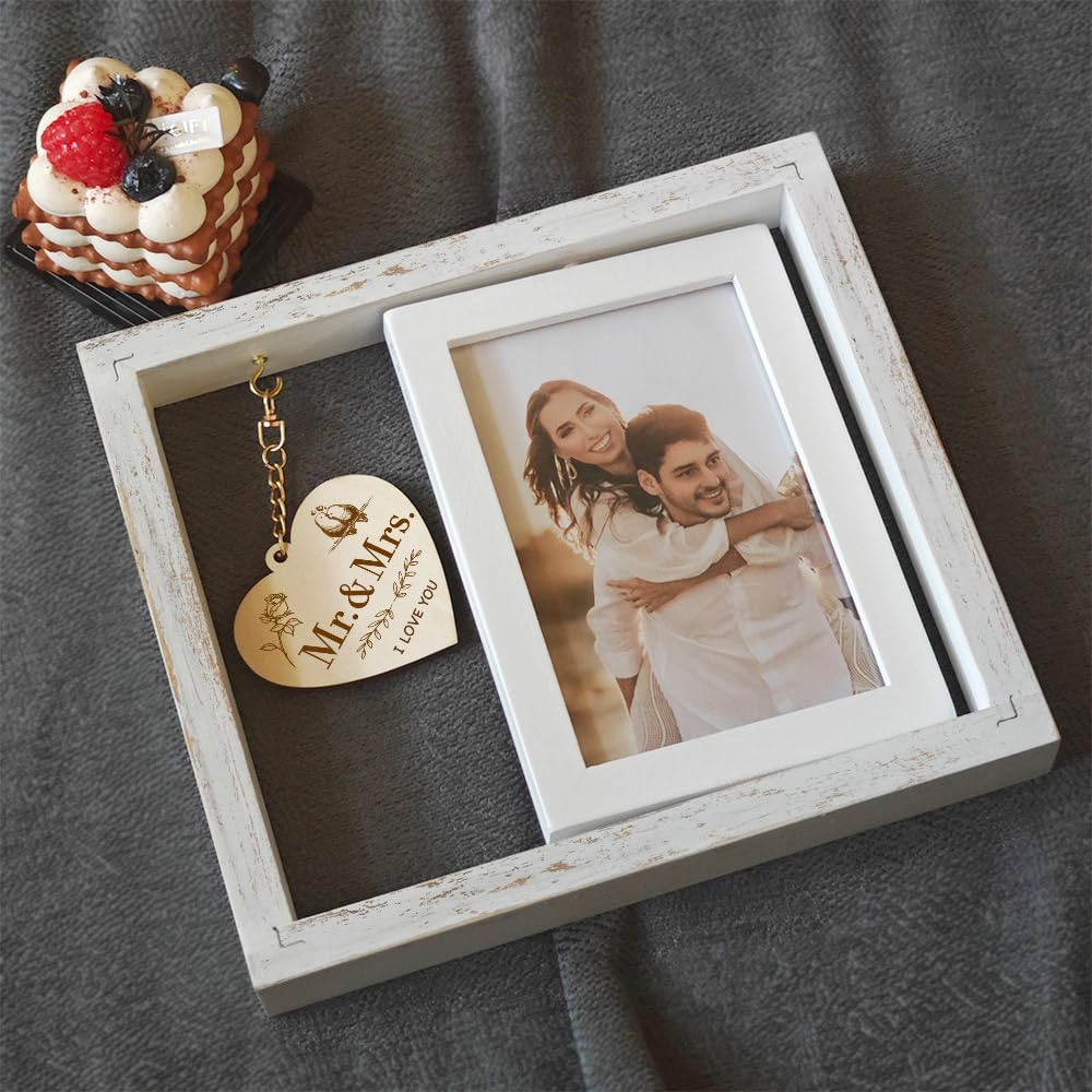 Schwebender Bilderrahmen „Mr & Mrs“ – Drehbarer Hochzeitsrahmen Für 2 Fotos (10,2x15,2 Cm), Geschenk Für Brautpaare