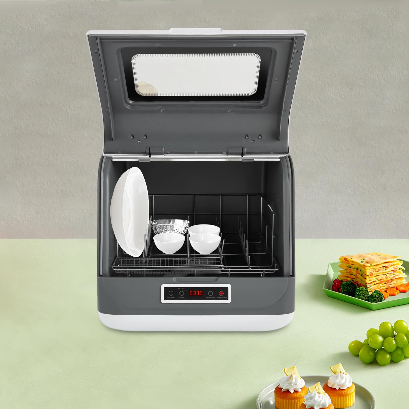 Lavastoviglie da tavolo per 4-6 coperti, compatta, 3 programmi, lavaggio a spruzzo a 360°, controllo touch, per appartamento, camper, campeggio