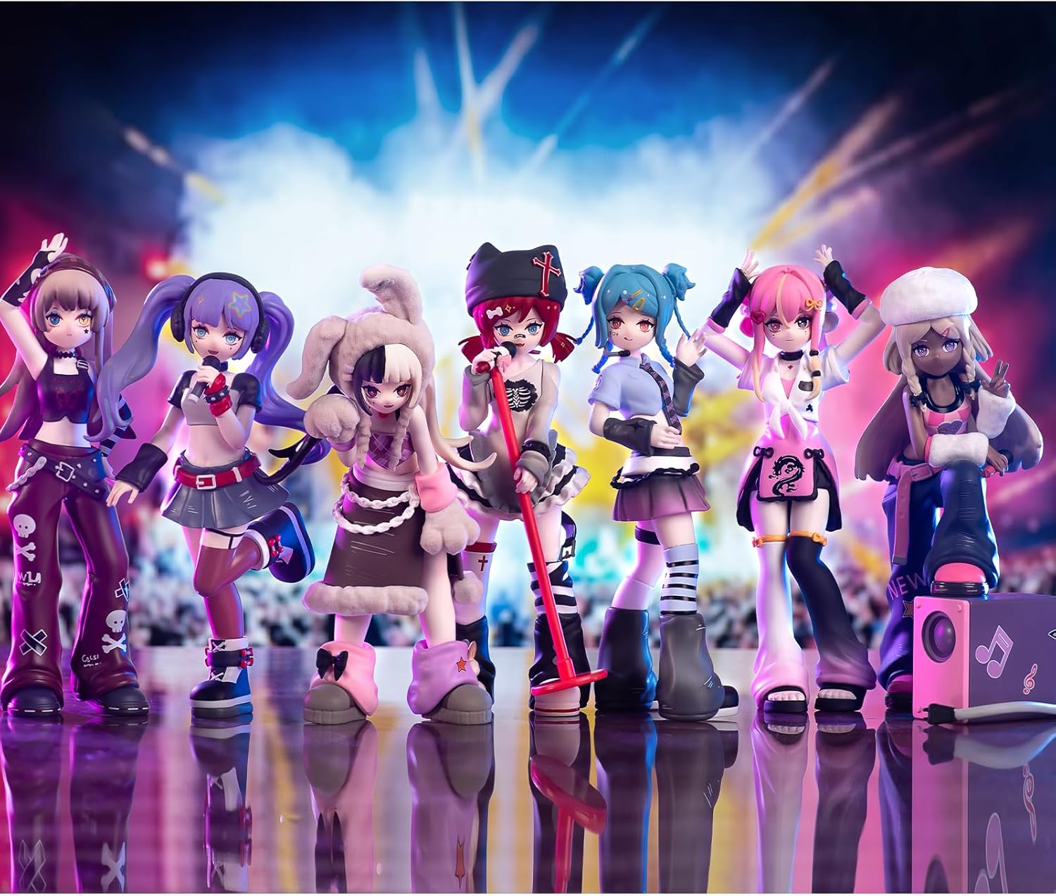 CALEMBOU Anime Blind Box, 6-inch Cute Girl Group Singing Stage Series Blind Box Figure, Collectable PVC Figure for Birthday Gifts (Haee Girls Singing Stage 1pc)