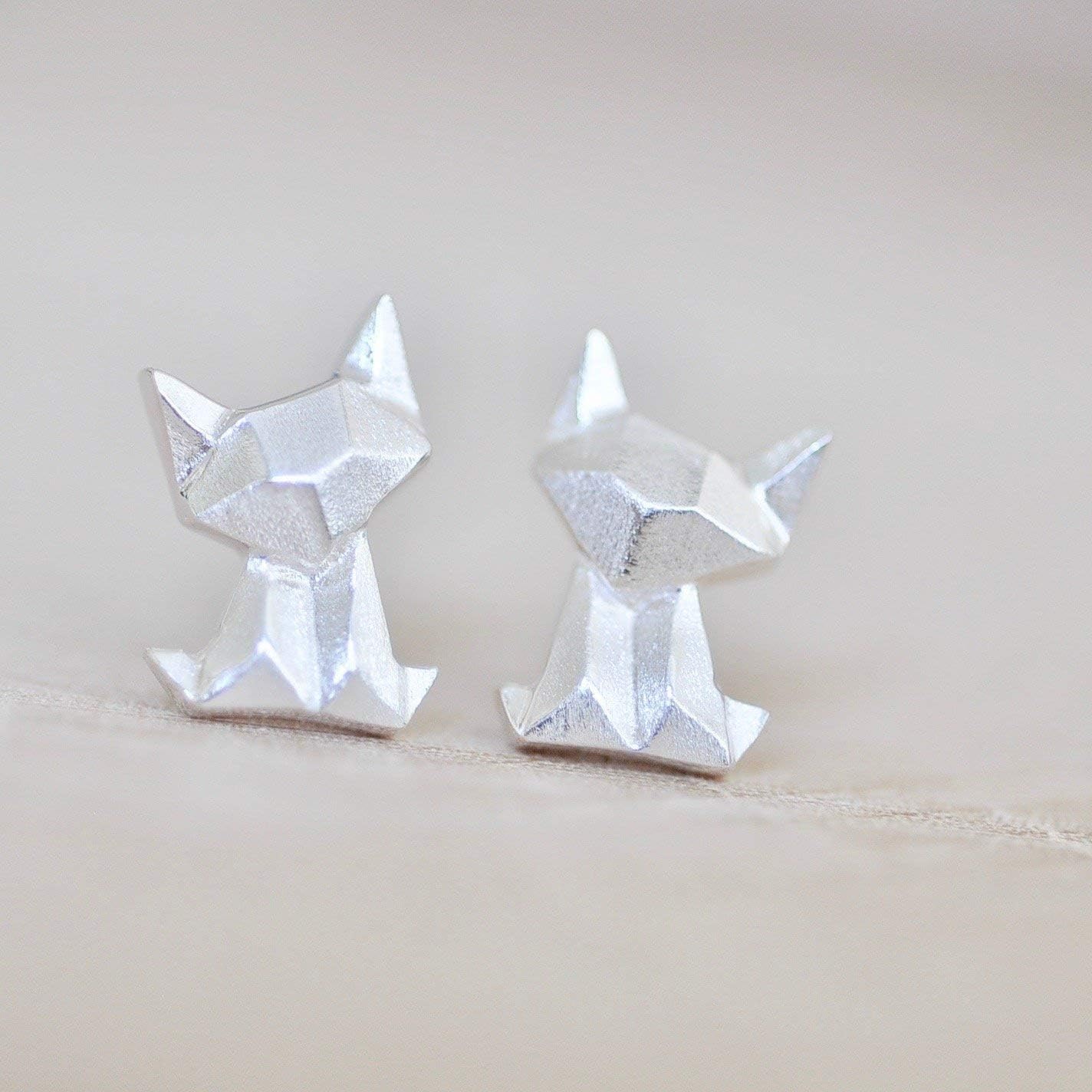Origami Cat Earrings in Sterling Silver 925 - Jamber Jewels - Image 4