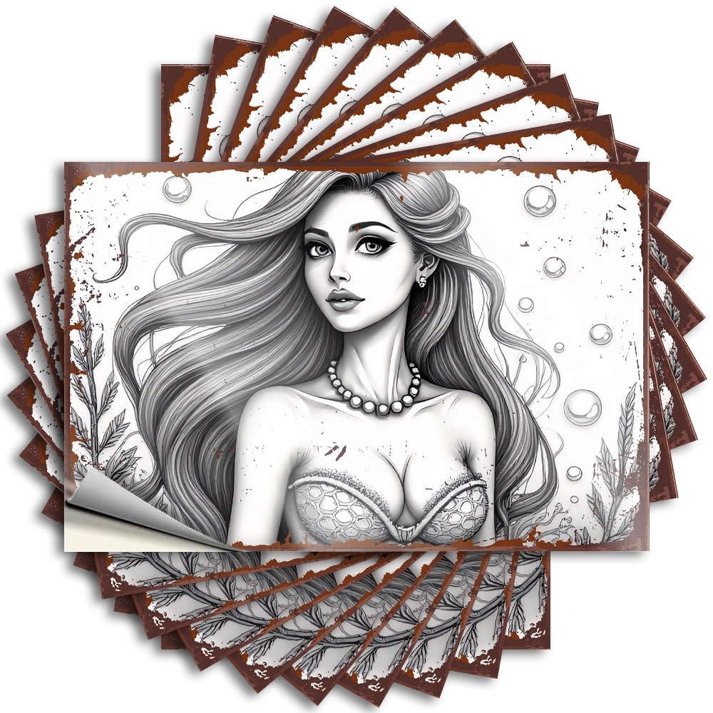 Tattoo Bathroom Gifts Vinyl Sticker | Mermaid with Long Flowing Hair and Bubbles. Heavy for Microfiber Use(8X12CM)