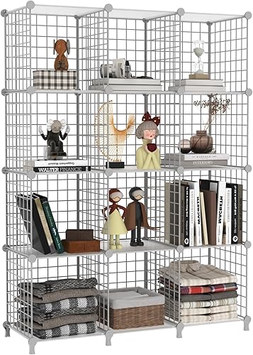 Miniatura 12 de AWTATOS Organizador de almacenamiento de cubos de alambre, organizadores de armario y almacenamiento, estantes de almacenamiento de metal de 6 Blanco