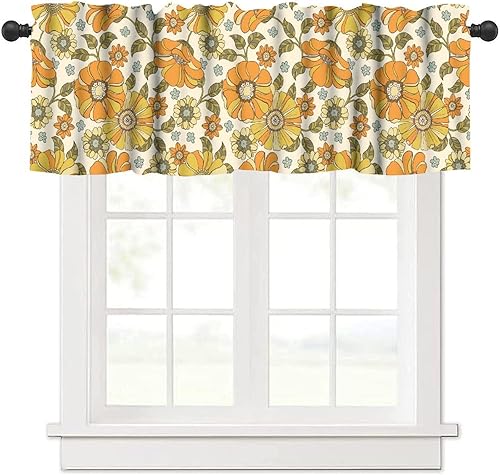 Juego de cenefas florales retro de los años 70 para cocina, Groovy Colorido Grande Floral Retro 70s Flor Hojas Verdes Plantas Decoración del Hogar