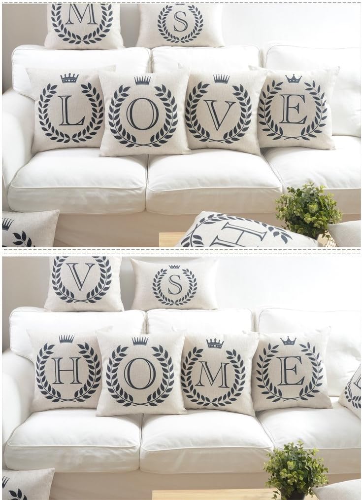 Vagasi Alphabet Throw Pillow Cover 18x18 Linen Decorative Letters Cushion Protector for Sofa Chair Car Bed Home, D