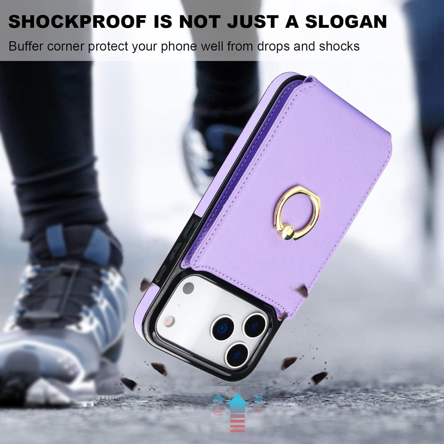 Folosu Compatible with iPhone 17 Pro Max Case Wallet with Card Holder, 360°Rotation Finger Ring Holder Kickstand, RFID Blocking Leather Protective Double Buttons Shockproof Cover 6.9 Inch Purple - Image 7