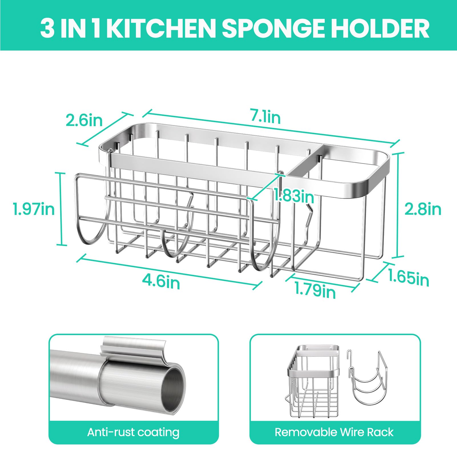 3-in-1 Sink Sponge Holder - Keep Sink Organized -2
