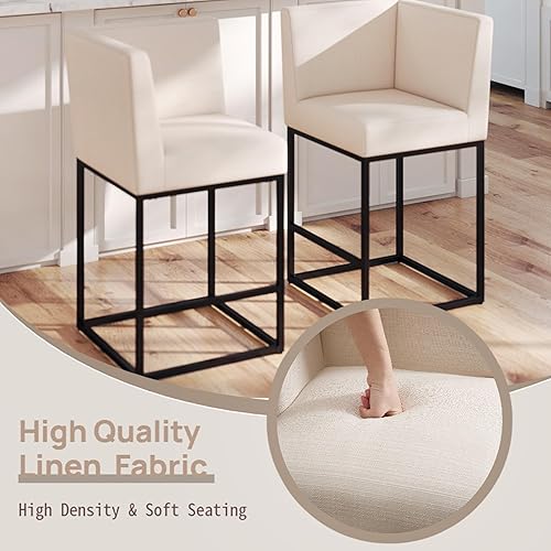 Miniatura 10 de Taburetes de bar modernos de altura de mostrador, taburetes de isla de cocina tapizados de lino con respaldo, taburetes de bar de 31 pulgadas con