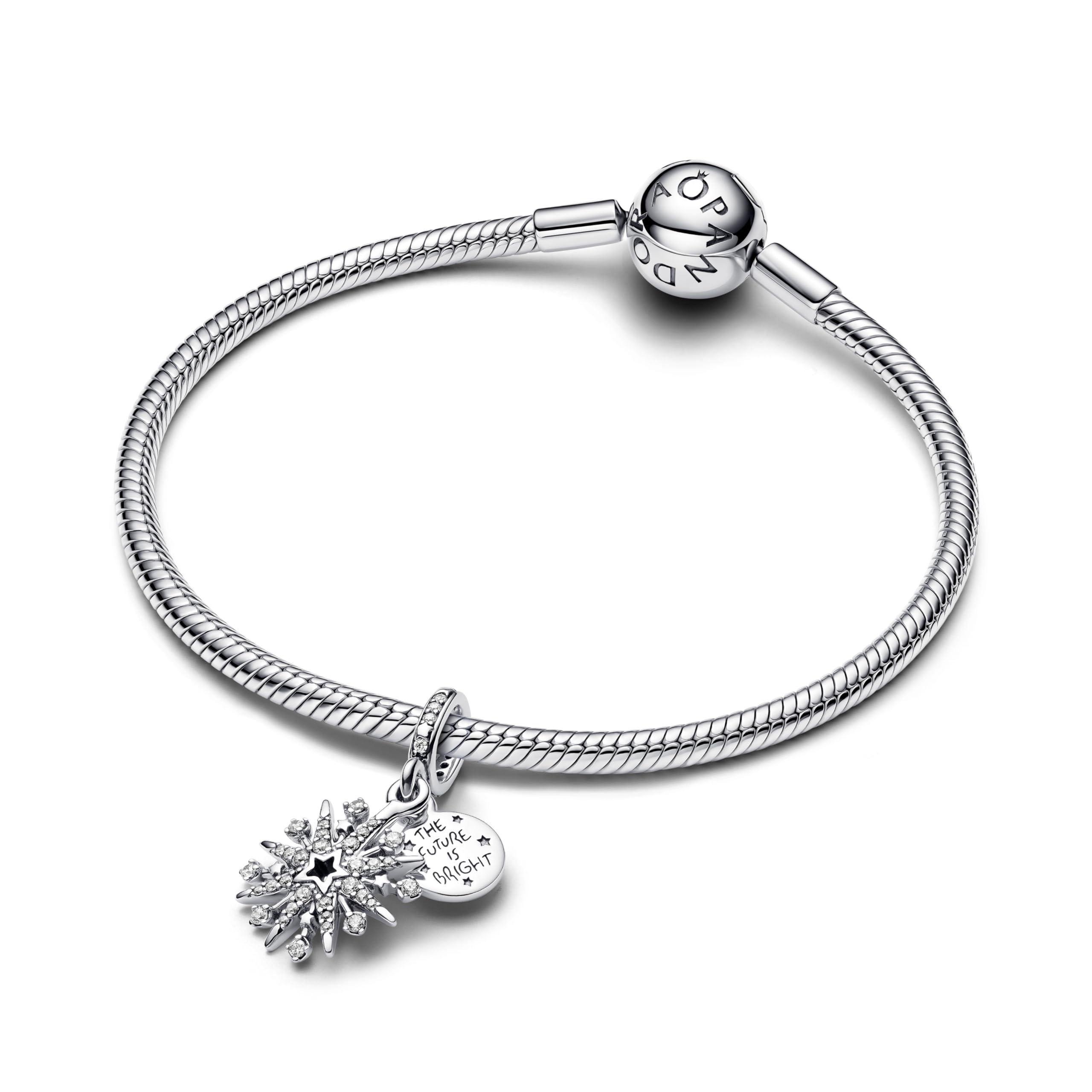 PANDORA Moments 793512C01 Breloque double en argent sterling avec motif de feu d'artifice scintillant avec zircone, compatible avec les bracelets Moments et ME, Klar, Argent sterling, Zircone cubique