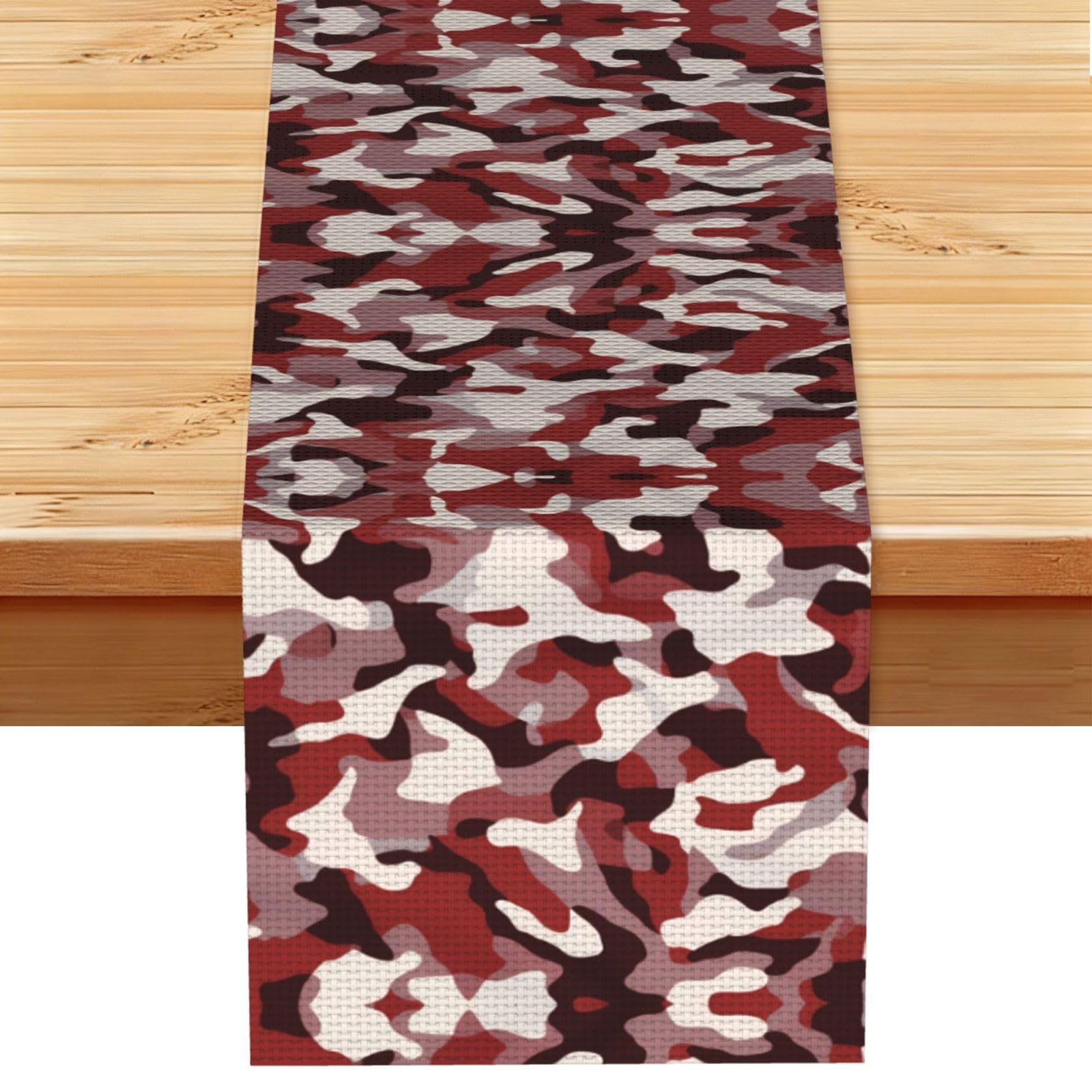 Rich Red Brown Camo Printed Table Runner 13 x 72, Wrinkle Resistant Decor for Dining Table Coffee Table Fireplace