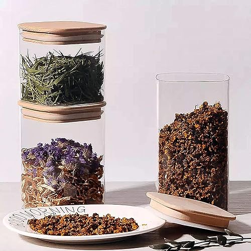 Miniatura 7 de 5 botes cuadrados, recipiente de cocina de vidrio con tapa hermética de bambú, tarros de almacenamiento de vidrio para cocina, baño y despensa,
