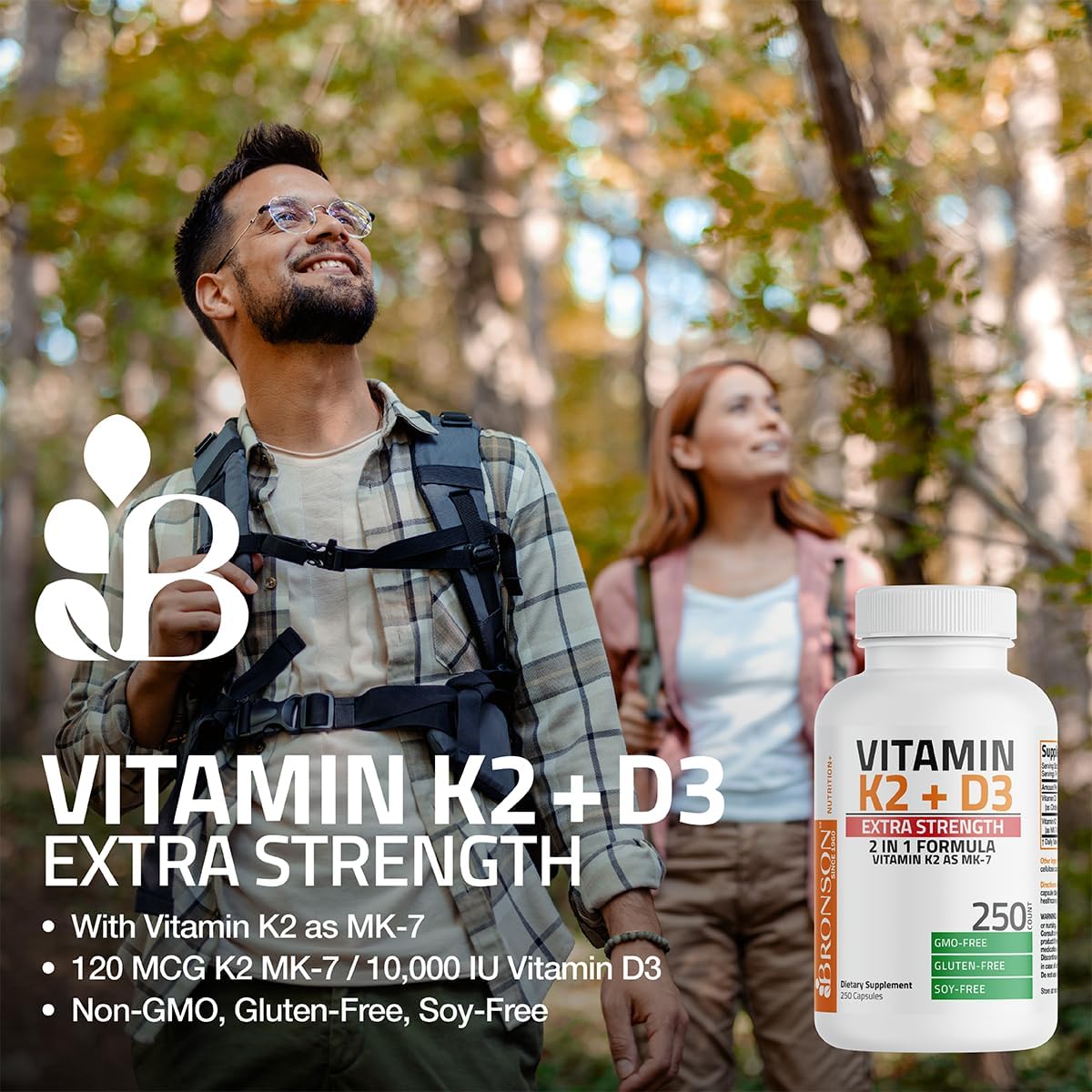 Bronson Vitamin K2 (MK7) with D3 Extra Strength Supplement Bone and Heart Health Non-GMO Formula 10,000 IU Vitamin D3 & 120 mcg Vitamin K2 MK-7 Easy to Swallow Vitamin D & K, 120 Capsules - Image 4