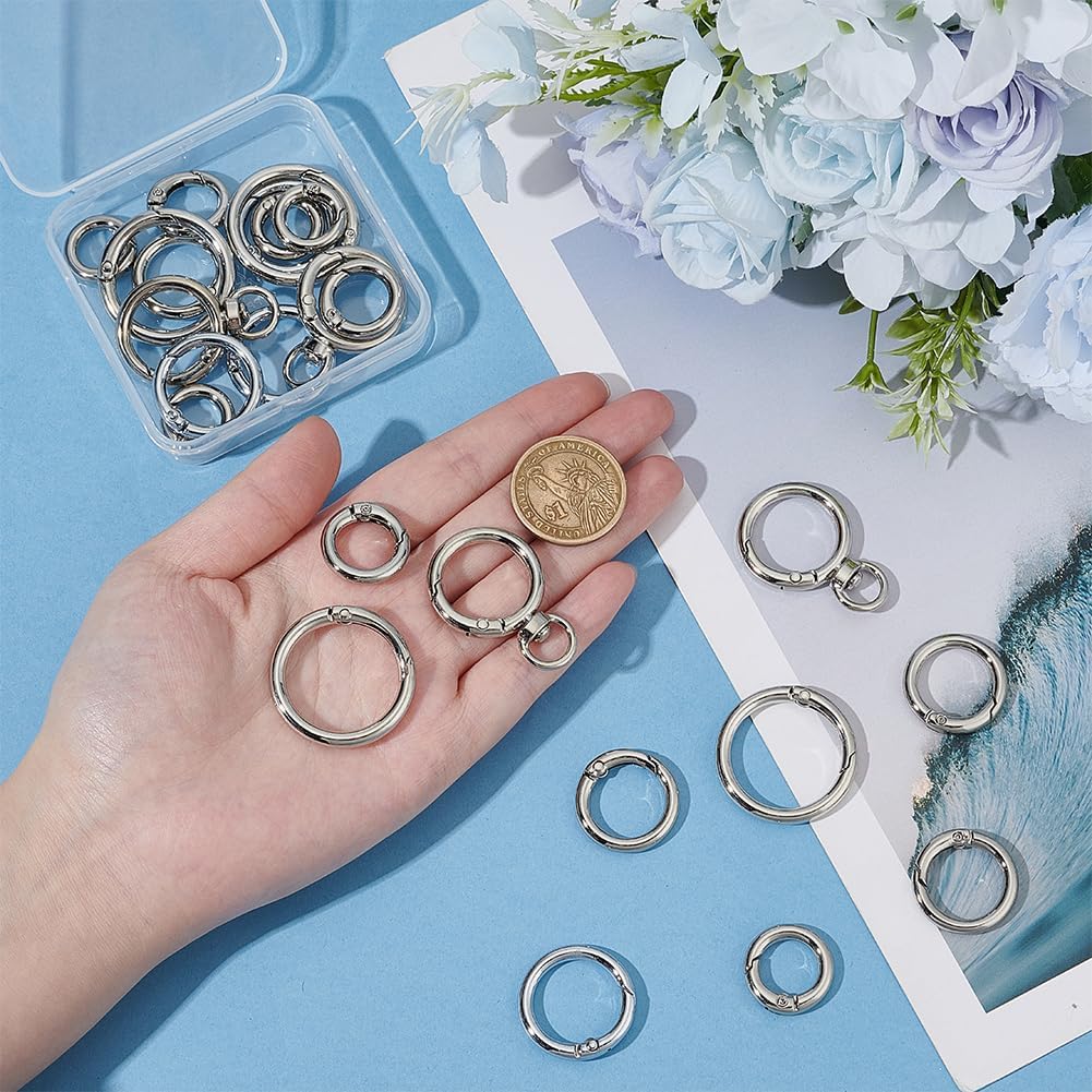 24Pcs Alloy Spring O Rings 6 Styles Round Carabiner Snap Clip Spring Keyrings Buckle Small Clamp Clasp for Keychains Purse Shoulder Bag Keychain DIY Crafts Fasteners Accessories Golden - Image 3
