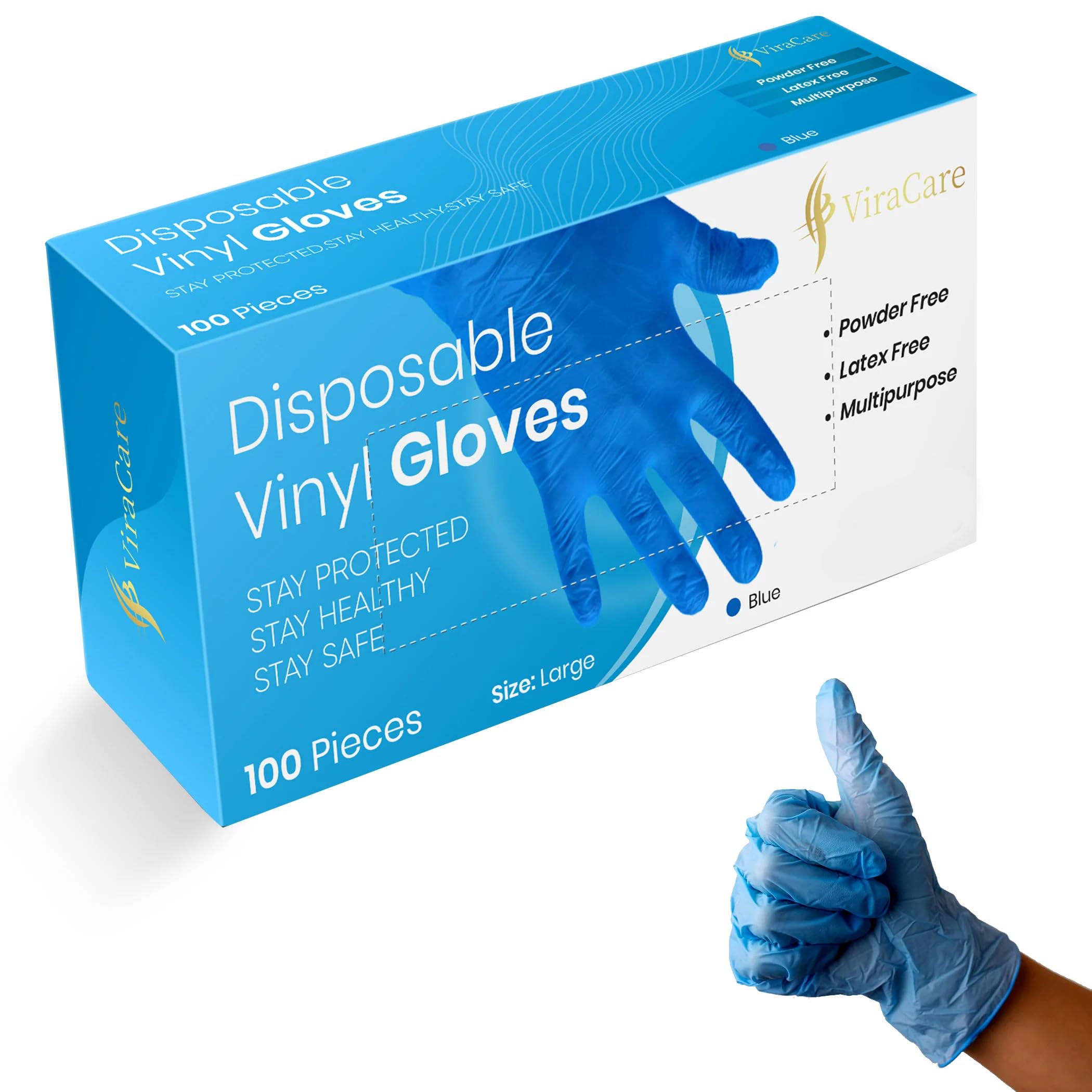 300 x Blue Disposable Gloves | Vinyl Gloves Disposable | Latex free glove | Powder Free Glove | Strong And Non-Sterile | (Large, 3 Packs of 100) โ image 1