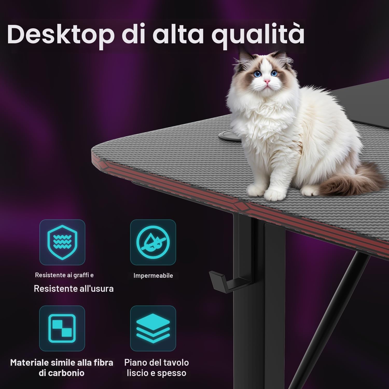 JUMMICO 180 * 60 Scrivania Gaming, Tavolo da Gaming, Scrivania per Computer, Postazione Gamer con Piano del Tavolo in Fibra di Carbonio Adatto Sia per i Giocatori Che per l'uso in Ufficio