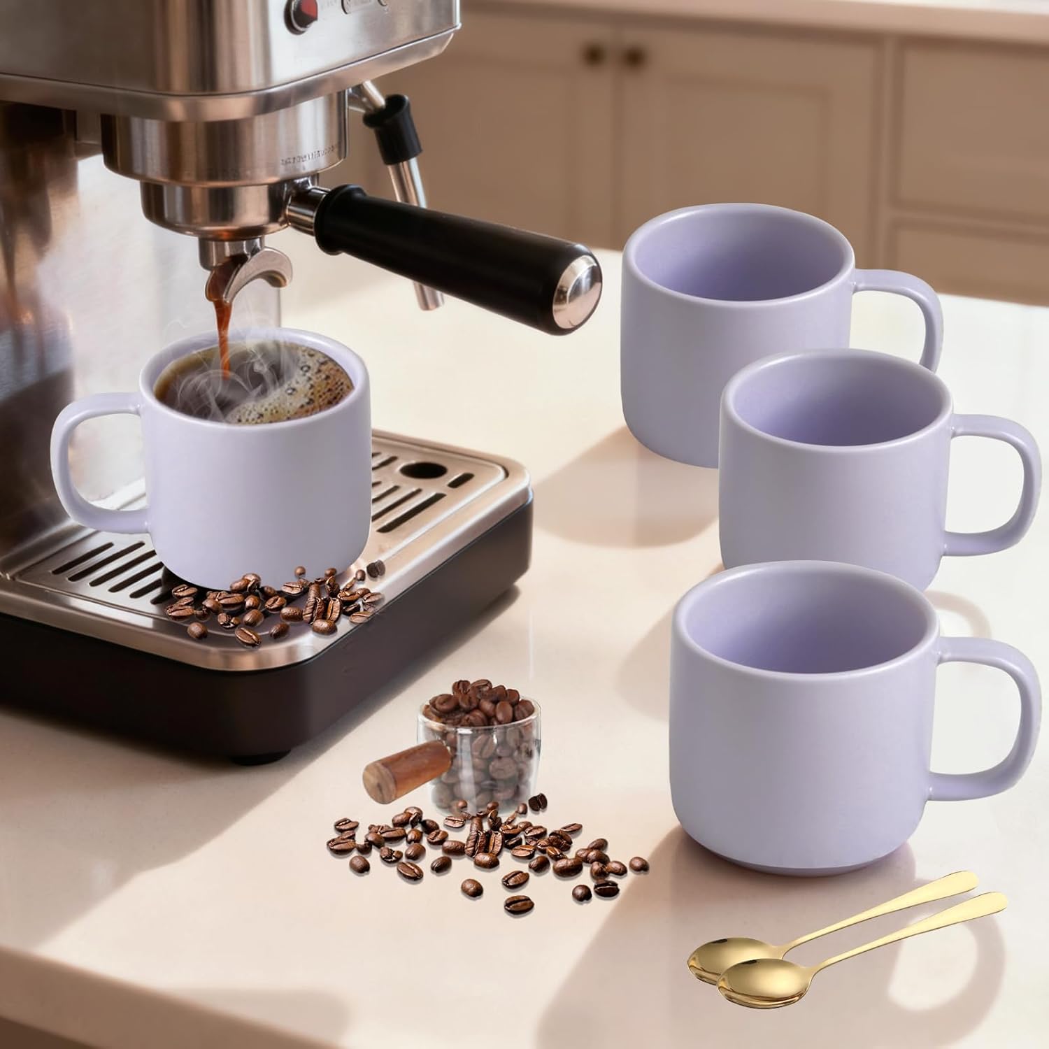 11 oz Coffee Mugs Set of 4,Ceramic Cups for Espresso,Cappuccino,Iced Coffee,Latte,Milk and Hot Tea,Dishwasher&Microwave Safe,for Men,Women and Engagement gift for couples,Matte Finish,Purple