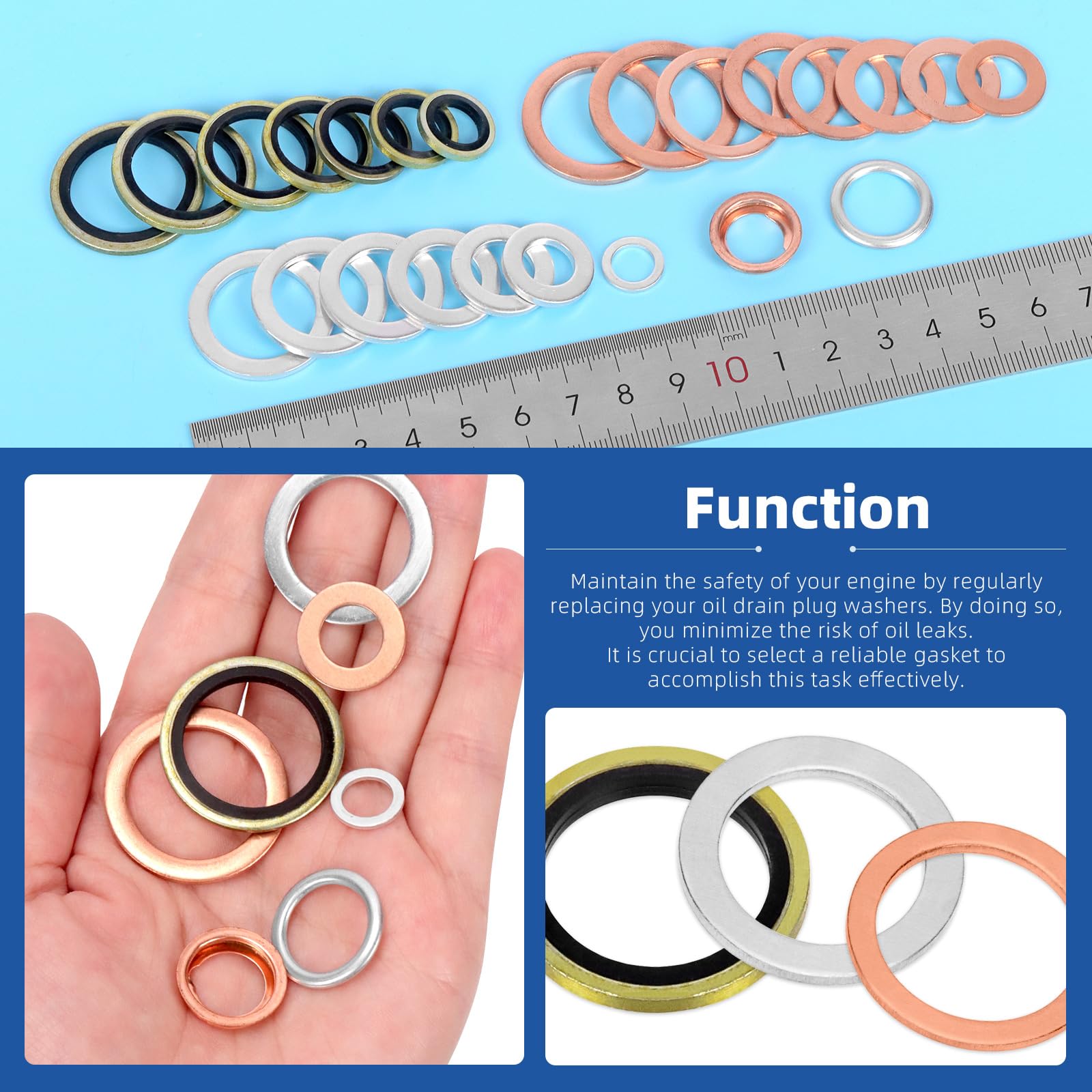 GLARKS Lot De 80 Joints De Bouchon De Vidange D'huile Automobile De 11 Tailles M10 M11 M12 M14 M16 M18 En Aluminium, Cuivre, Caoutchouc, Joint D' étanchéité Compatible Avec Jeep GM Ford Toyota