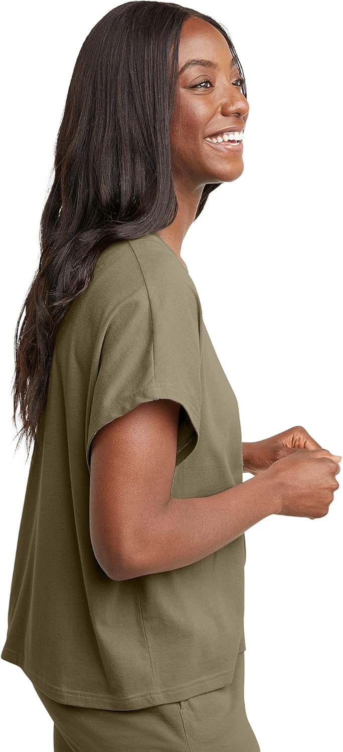 Hanes Womens Originals Twisted Neck T-Shirt, Short-Sleeve Cotton Tee, Boxy Fit - Image 3