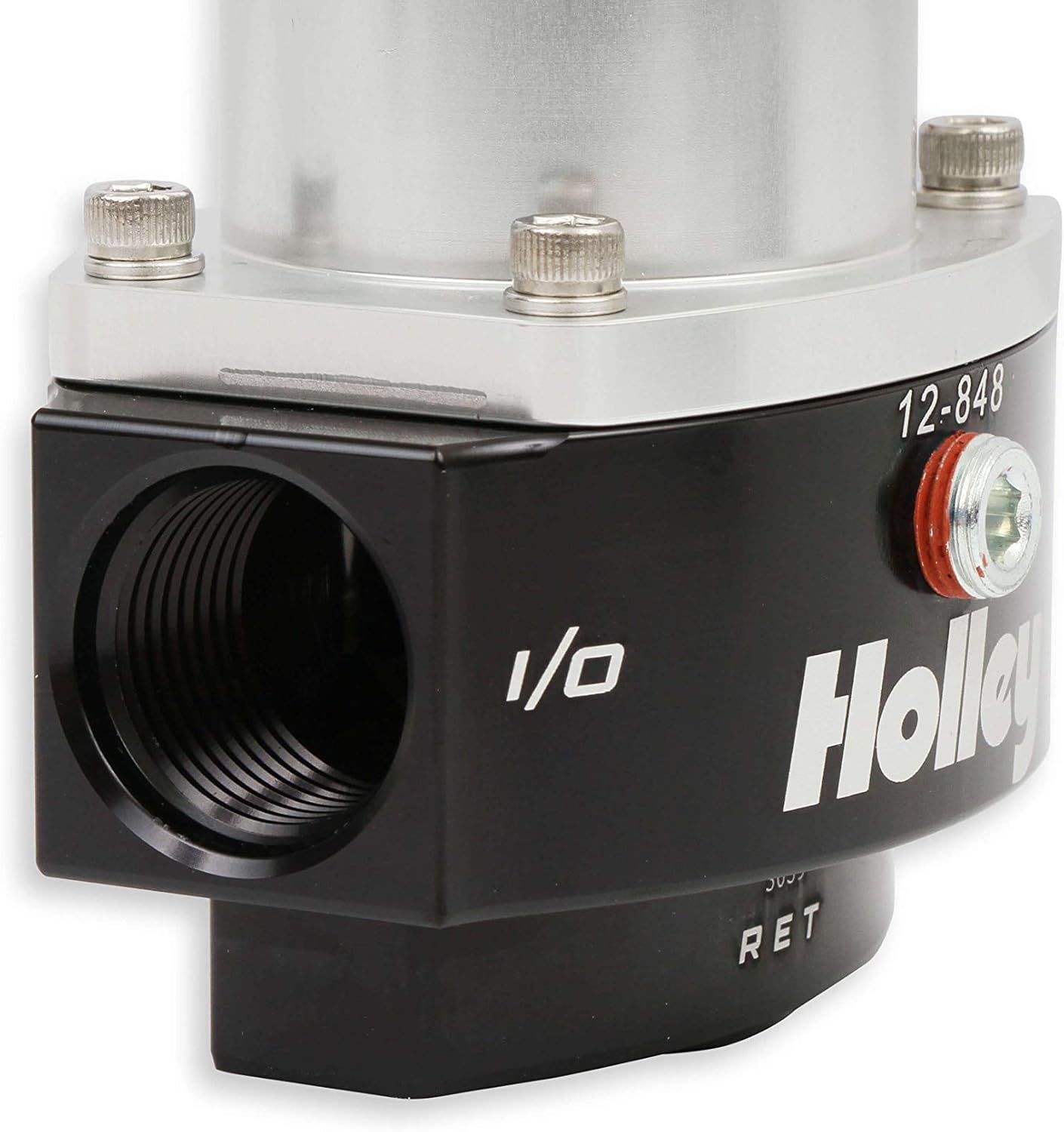 Holley 12-848 10AN Inlet / Outlet 8AN Return 40-70 PSI Billet Fuel Pressure Regulator, Black Anodized