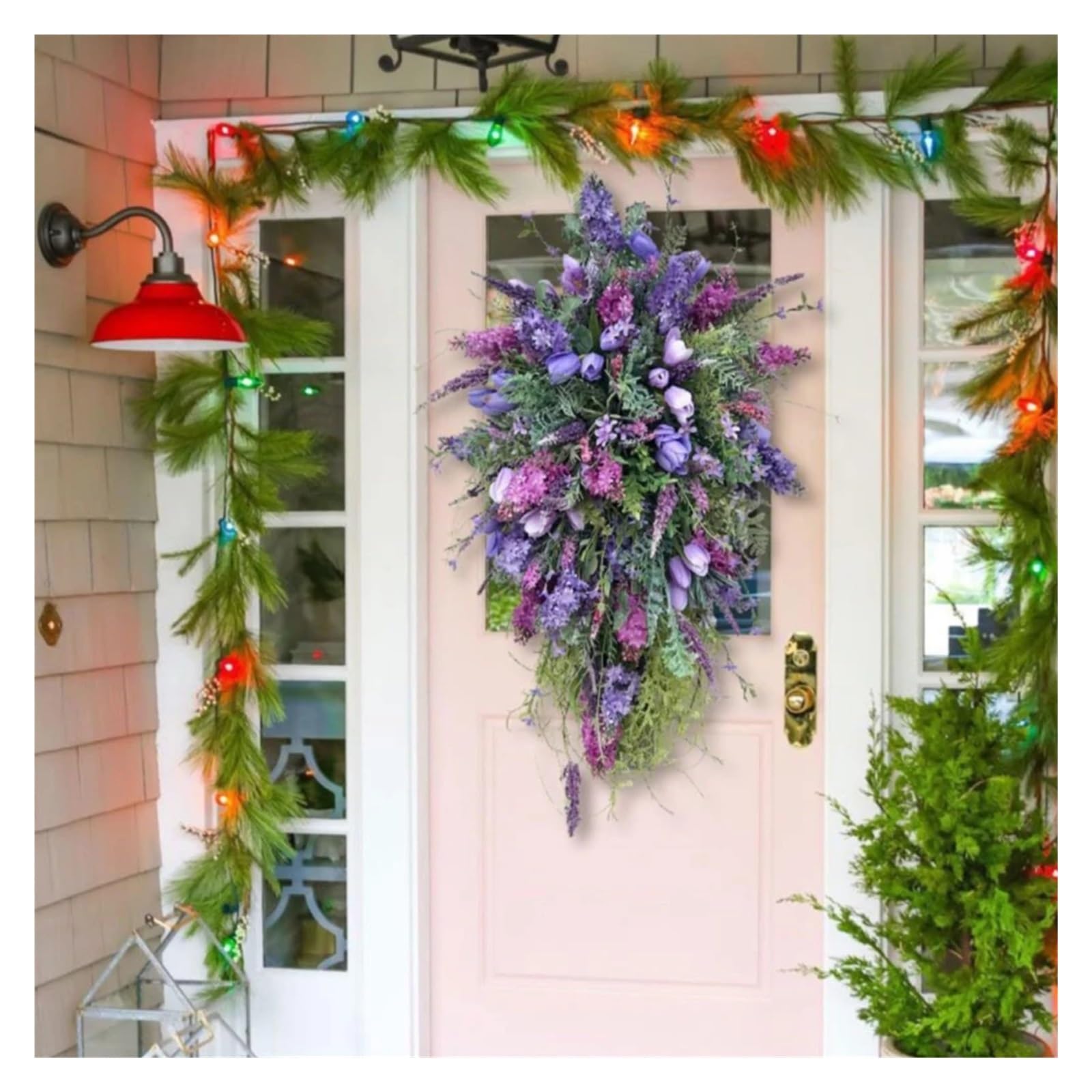 Corona De Flores De Primavera Guirnalda de hortensias Artificiales 40cm, Guirnalda for el hogar, Puerta Delantera, botín Lavanda Primavera, Fondo Pared, Corona decoración navideña