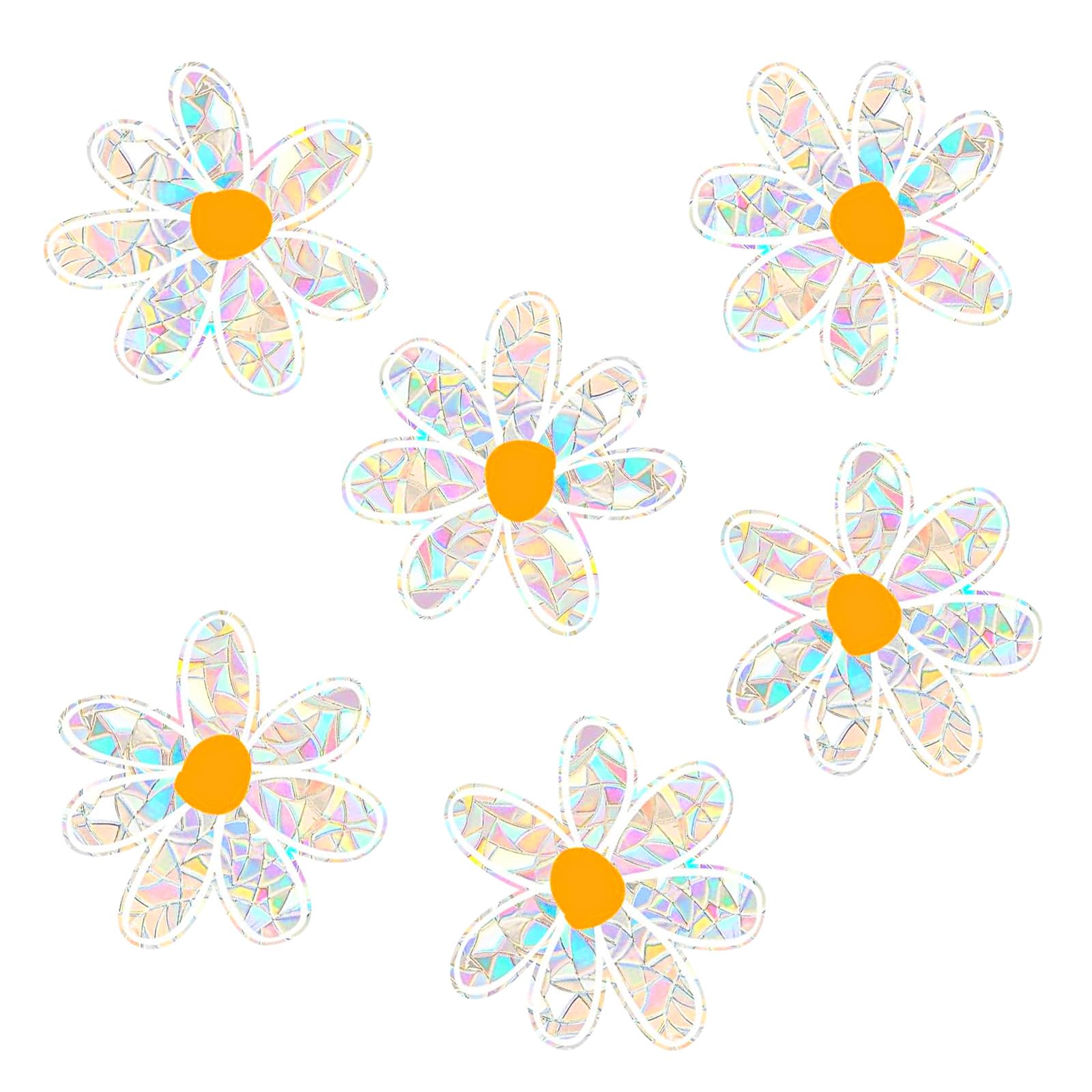 Fatiya 6 PCS Daisy Sun Catcher Sticker Prevent Birds Strikes, Static Cling Rainbow Window Film, Flower Window Clings for Glass Decal Non Adhesive, Reusable Window Stickers (6 PCS)