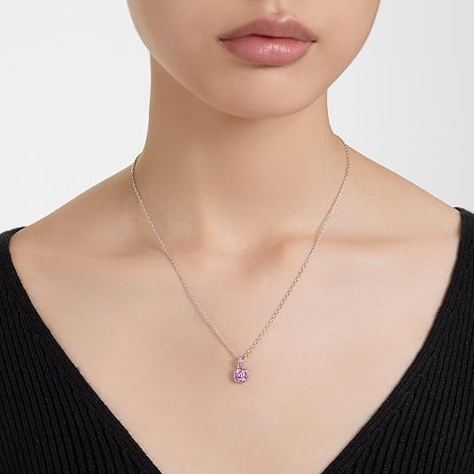 Swarovski Birthstone Pendant Necklace, Square-Cut Stone and Crystals, Rhodium Finish
