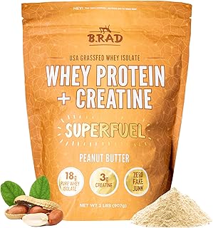 B.rad Superfuel - Grass Fed Whey Protein Isolate Boosted with Creatine | Farm-Fresh, Easy-to-Digest, Clean Ingredients | 2 Pounds | 100% USA Sourced | Peanut Butter