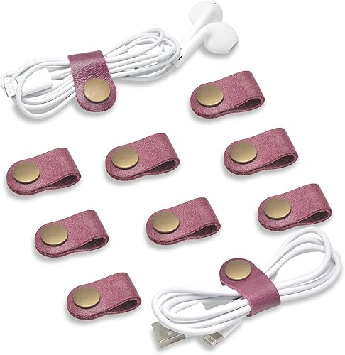 Miniatura 16 de Organizador de cables rústico, sujetador para cables, audífonos, cables de alimentación, organizador de cables lightning, hecho a mano de cuero