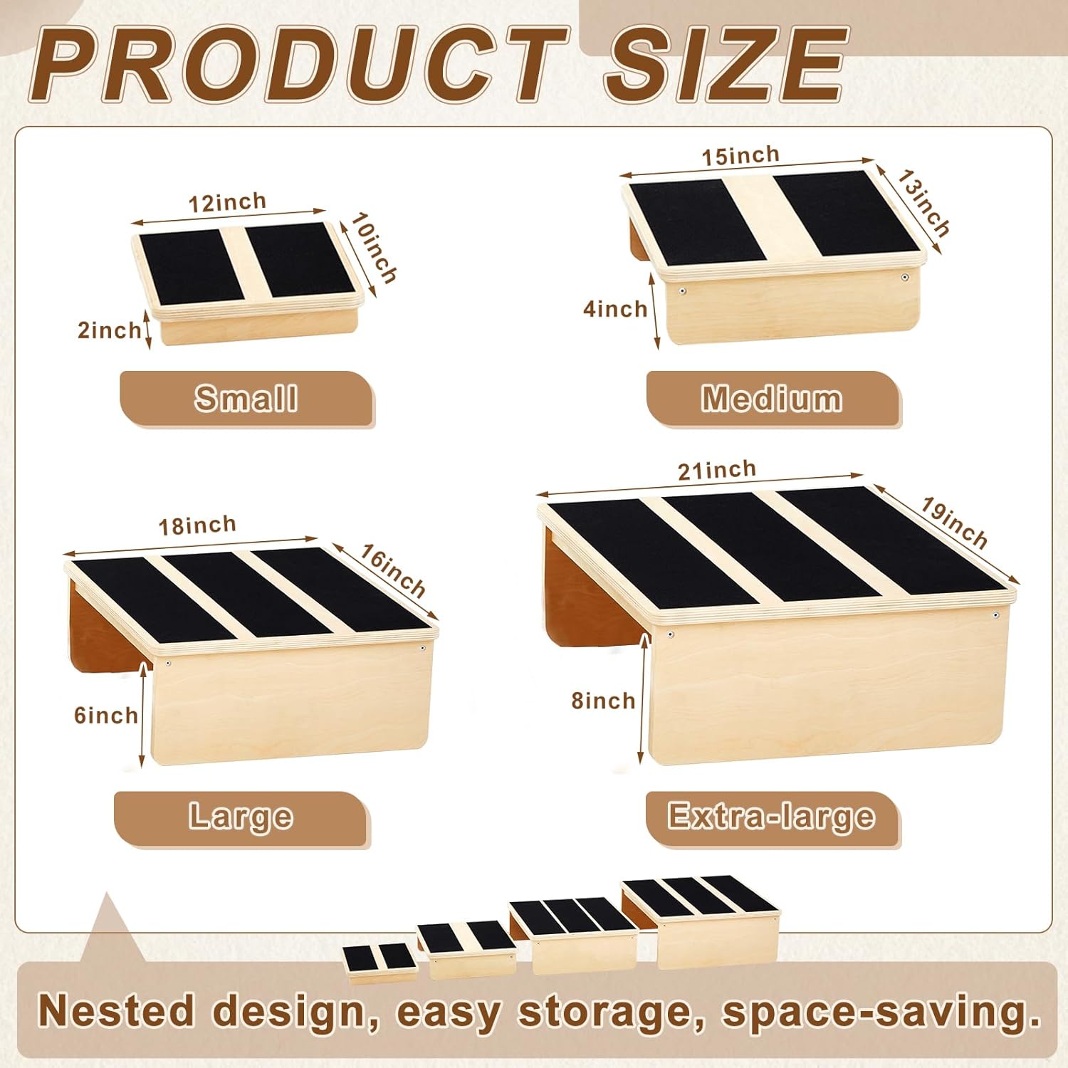 Sintuff Exercise Step Platform for Balance & Strength Training, Wooden Nesting Exercise Steps 330 Lb. with Non-slip Surface, Progressive Height Training for Home Fitness