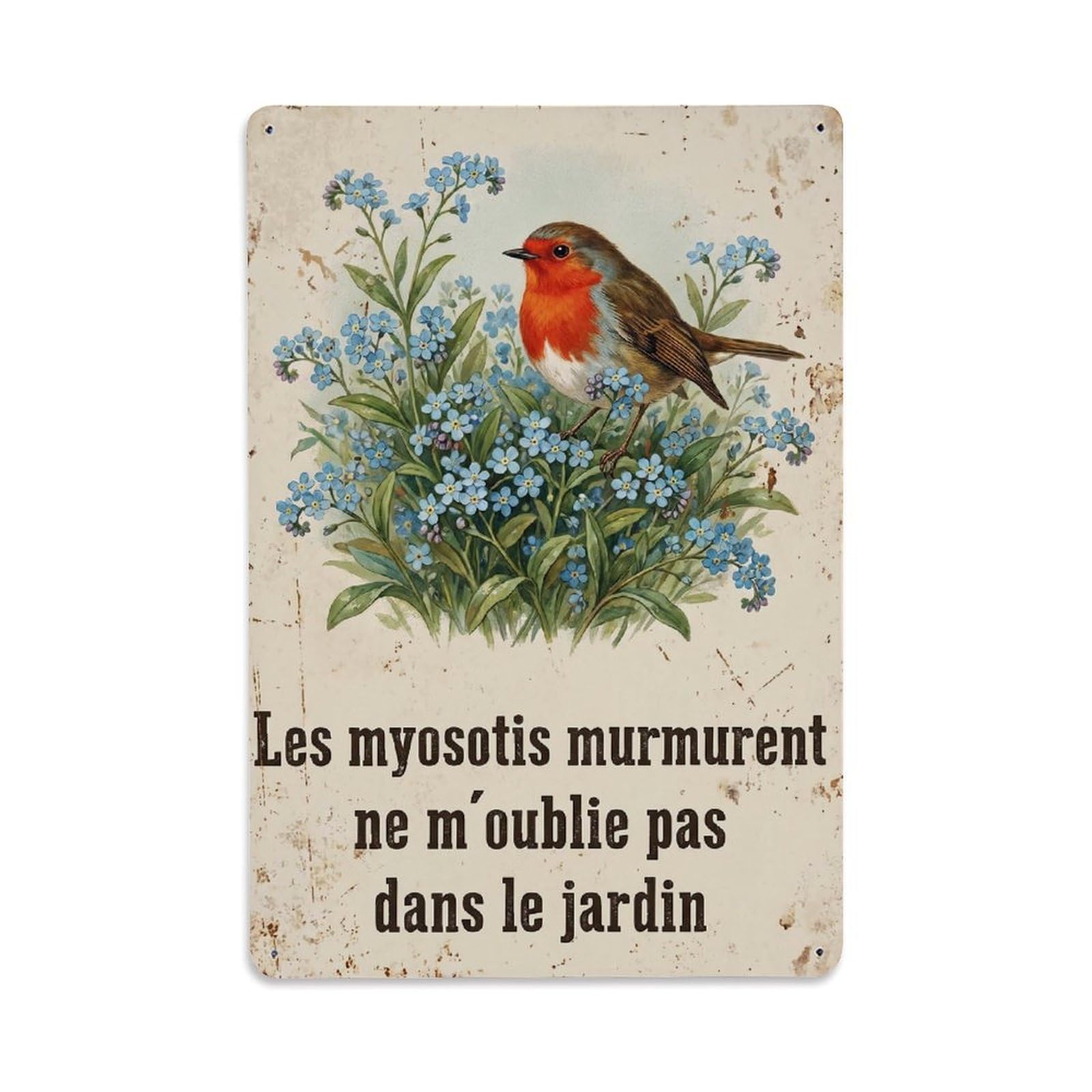 Robin Bird Garden Quote Forget Me Not Metal Tin Sign