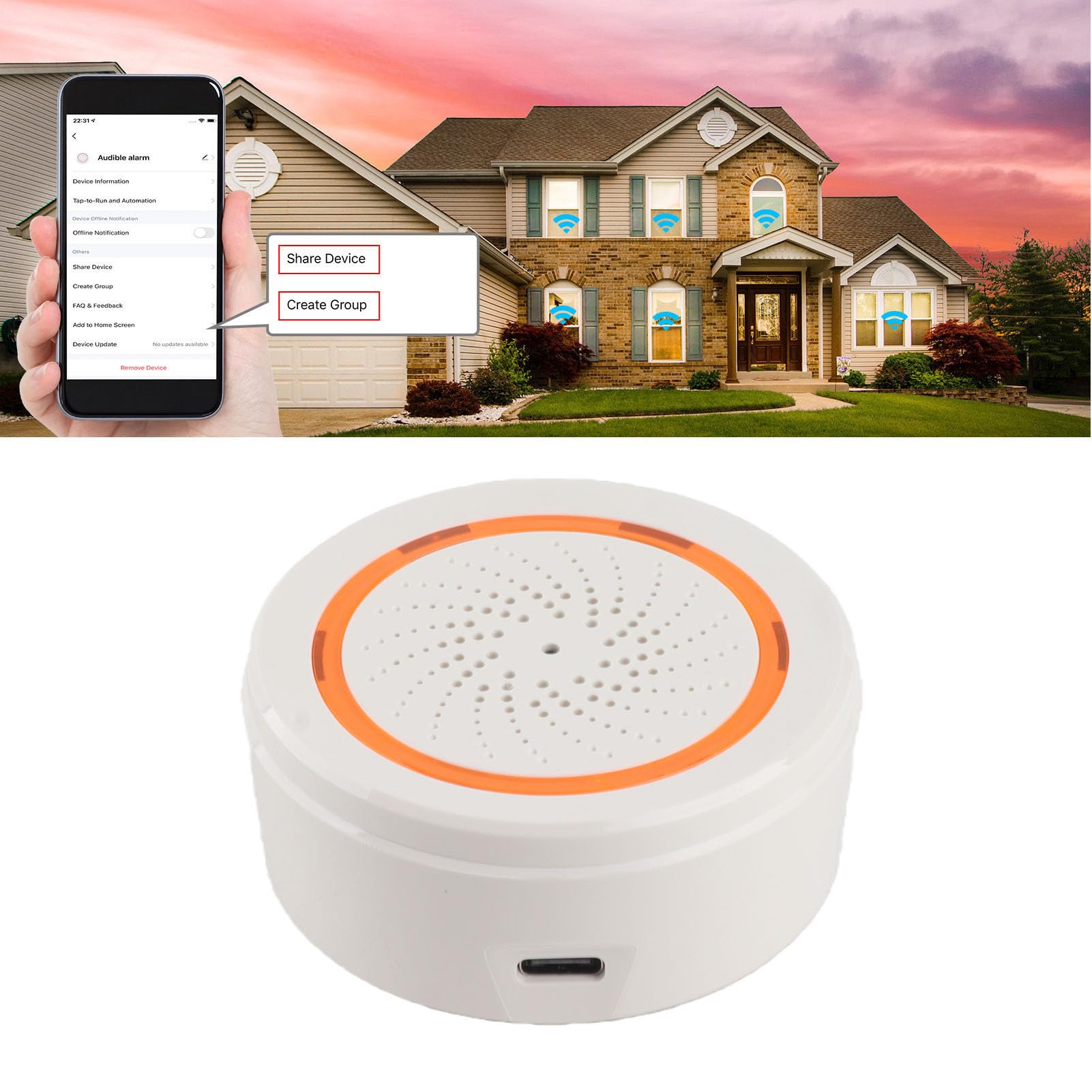 Cocoarm Alarme Lumineuse Sonore Intelligente, Sirène de Contrôle à Distance par Application 2,4 GHz pour Maison (pour)