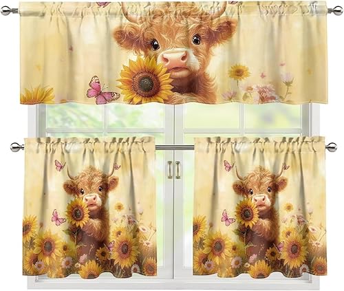 Miniatura 36 de Cortinas de Cocina con Patrón de Gallo Juego de 3 Piezas Elegante Juego de Cortinas de Cocina y Cenefas Elegante Juego de Cortinas de Sombra para