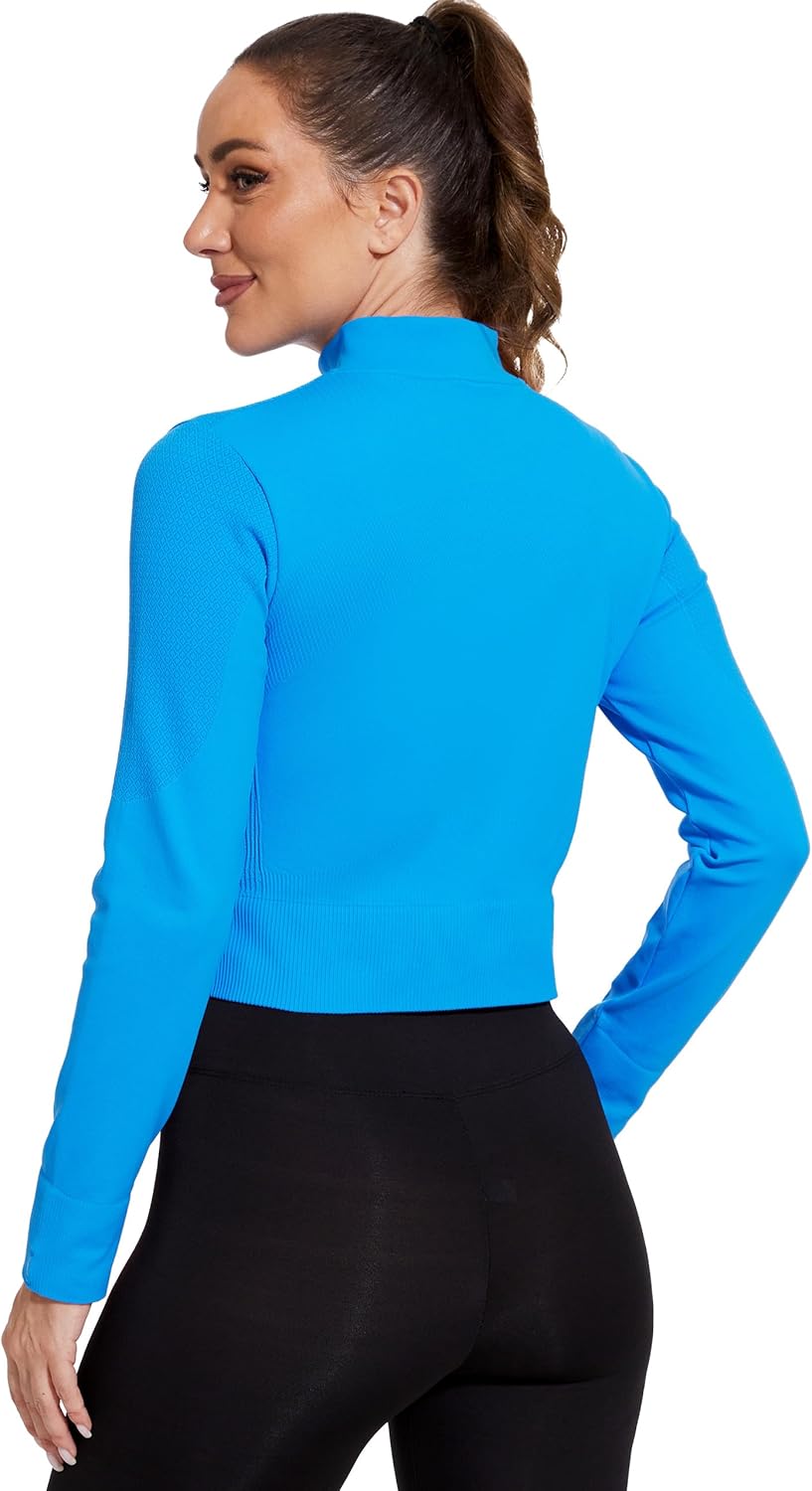 MathCat Seamless Workout Jacket for Woman,Zip Up Long Sleeve Sweatshirts Copped Yoga Athletic Running Jackets Slim Fit - Image 4